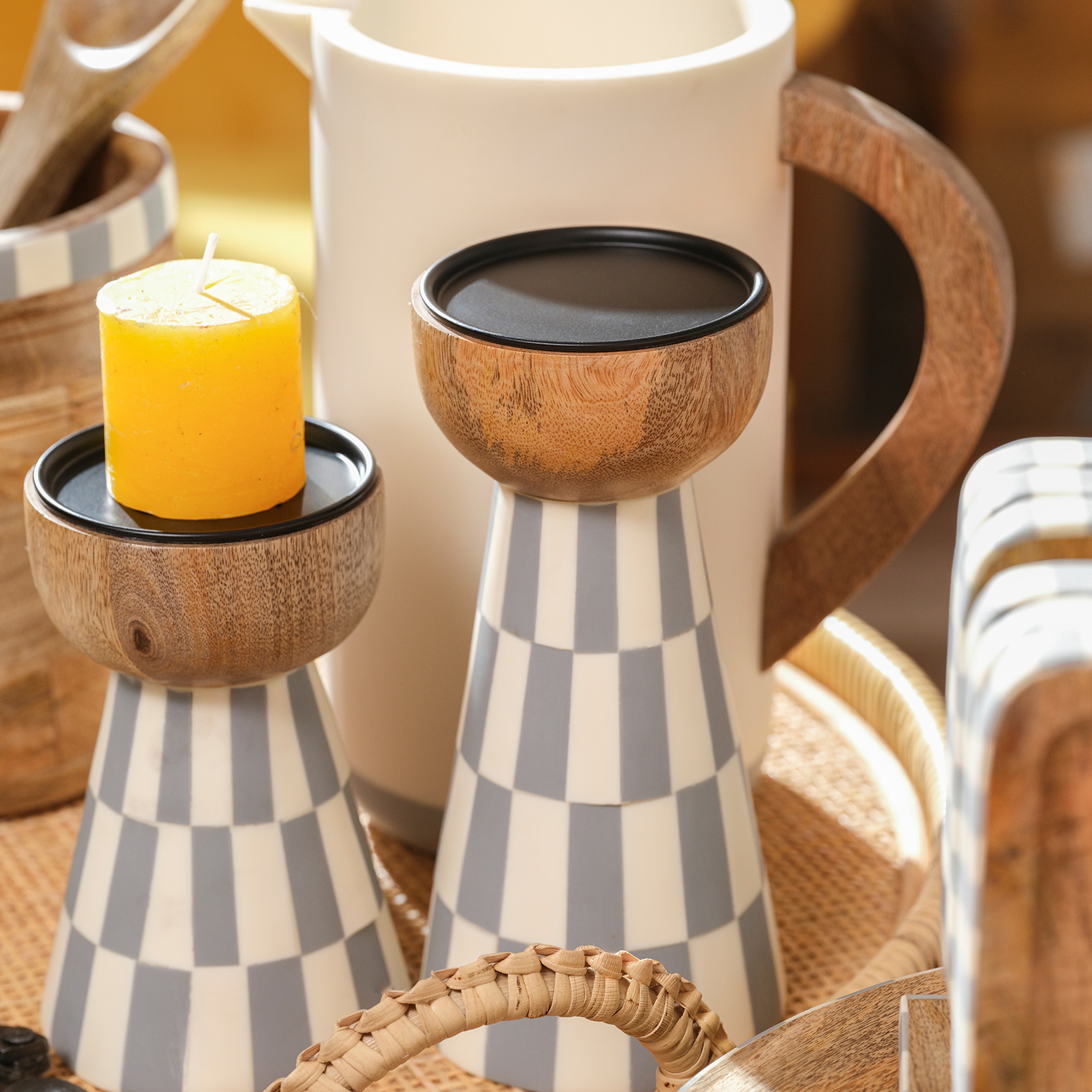 Nohar Mango Ağacı Mumluk 10x10x20 Cm Natural - Grı