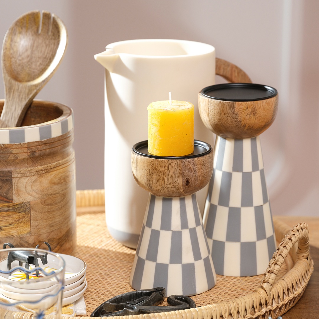 Nohar Mango Ağacı - Reçine Mumluk 10x10x16 Cm Natural - Grı