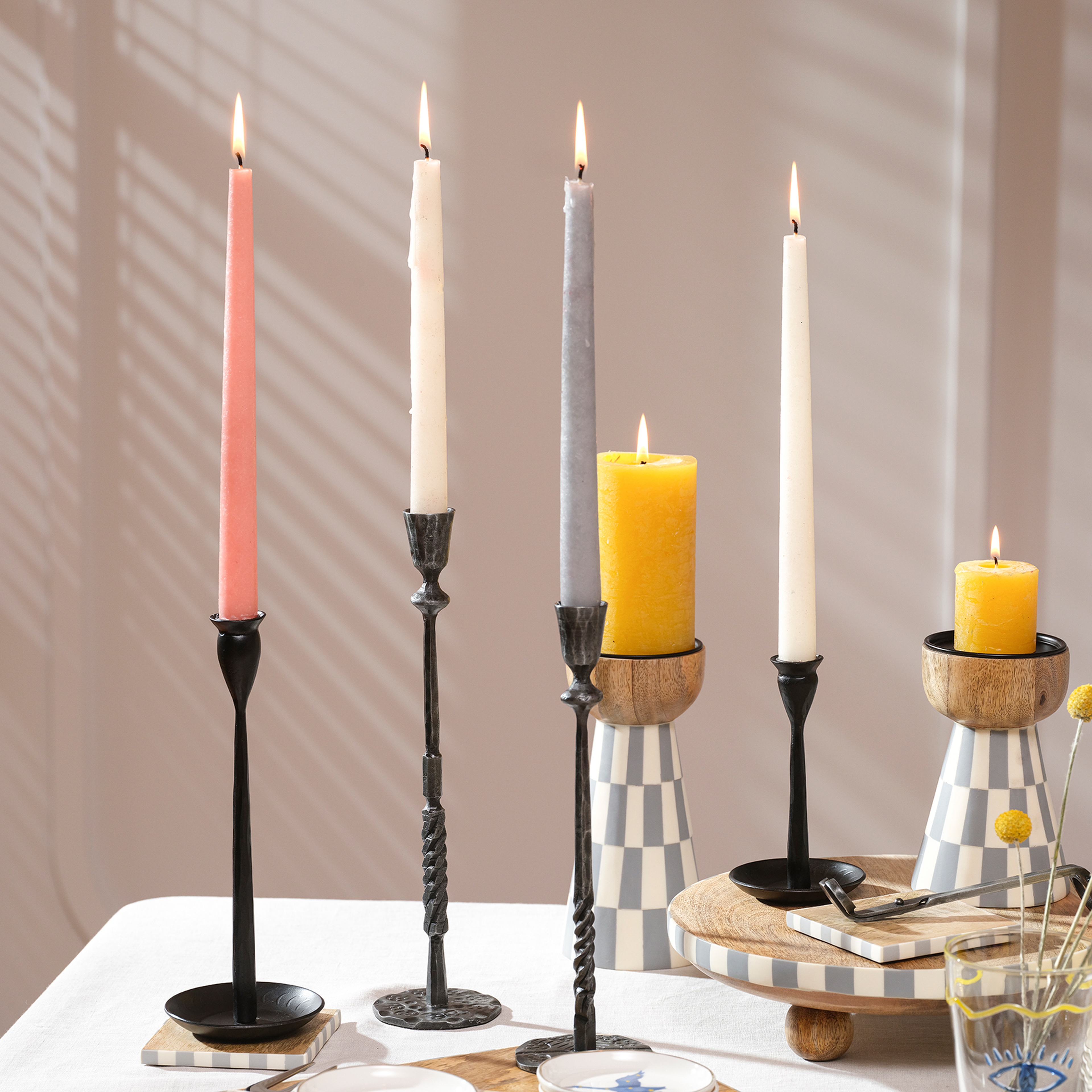 Bıjnor Metal Şamdan 8x8x31 Cm Gri