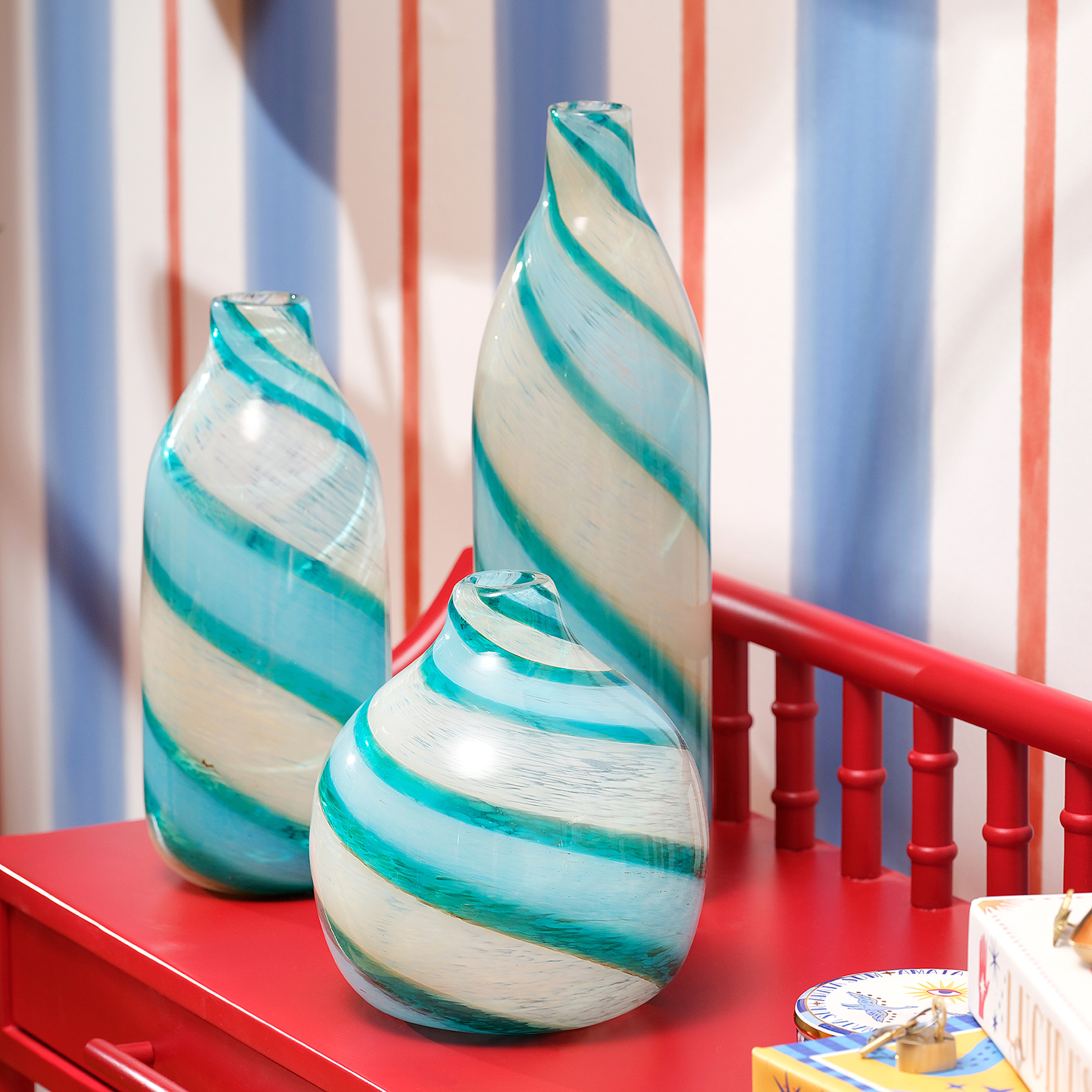 Macau Cam Vazo 12x12x41 Cm Mavi