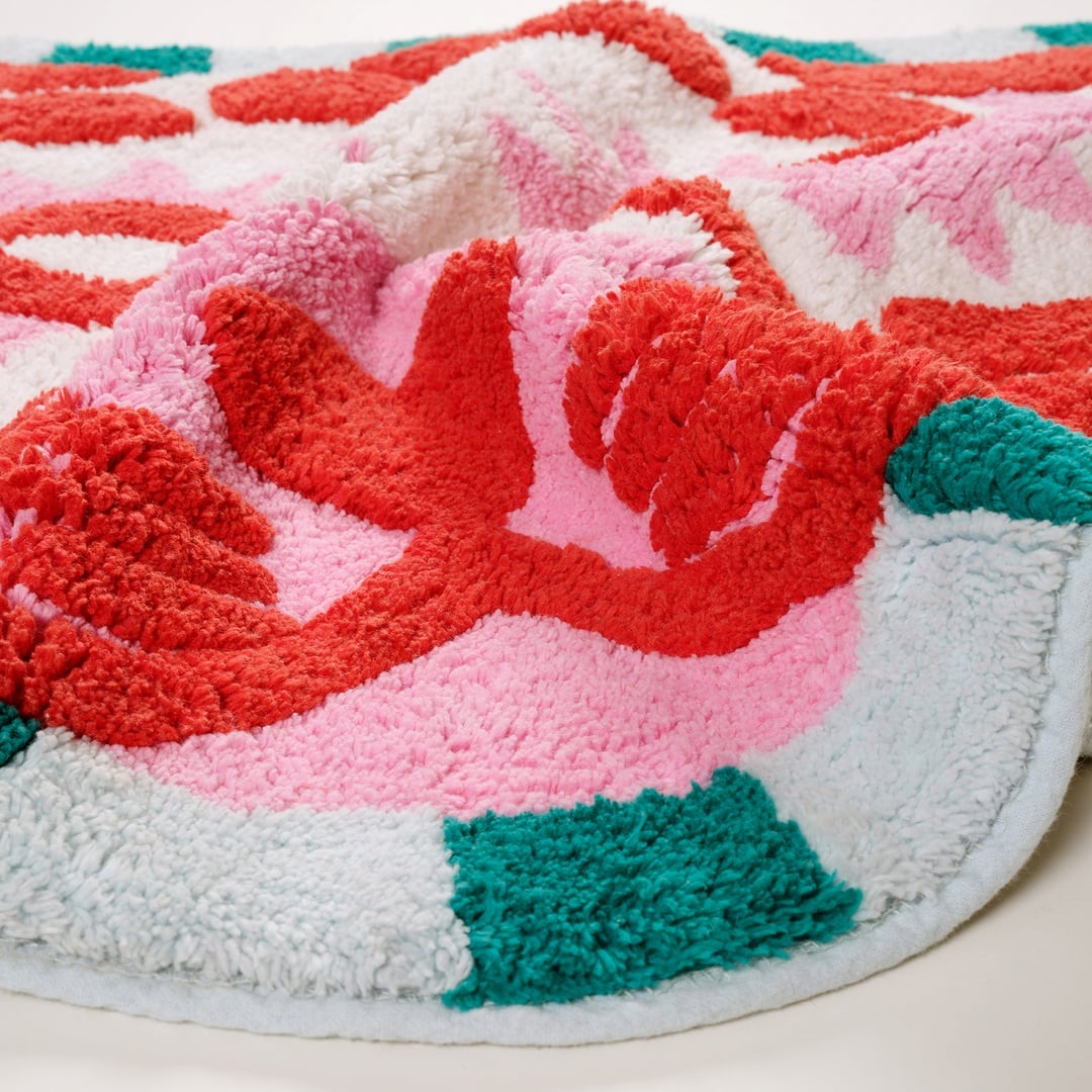 Punjab Pamuk %100 Pamuk Banyo Paspası 60x60 Cm Pembe - Yeşil