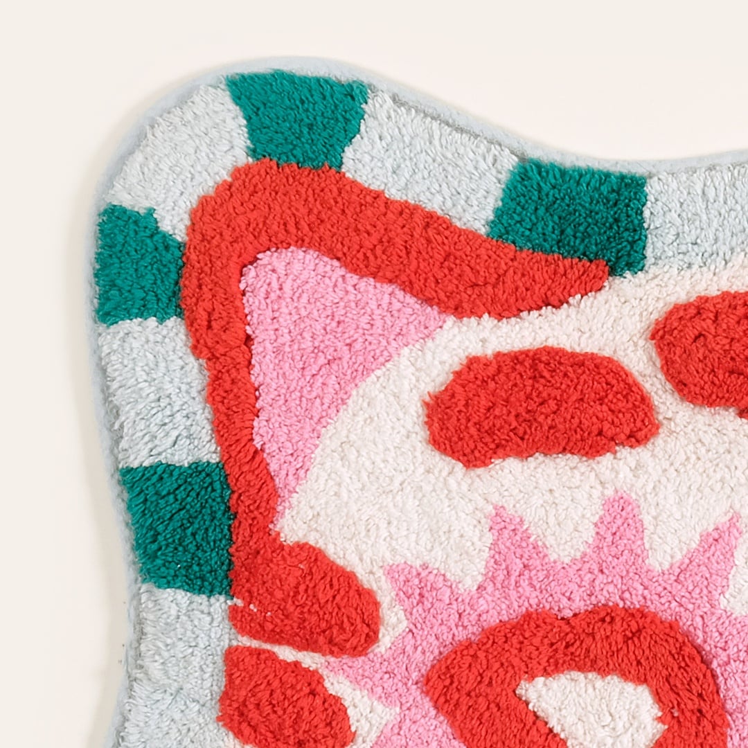 Punjab Pamuk %100 Pamuk Banyo Paspası 60x60 Cm Pembe - Yeşil