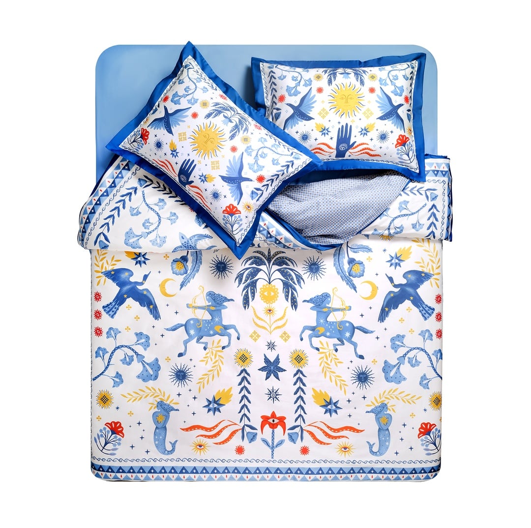 Lahor 300 Tc Çift Kişilik Pamuk Saten Nevresim Seti 200x220 Cm Mavi