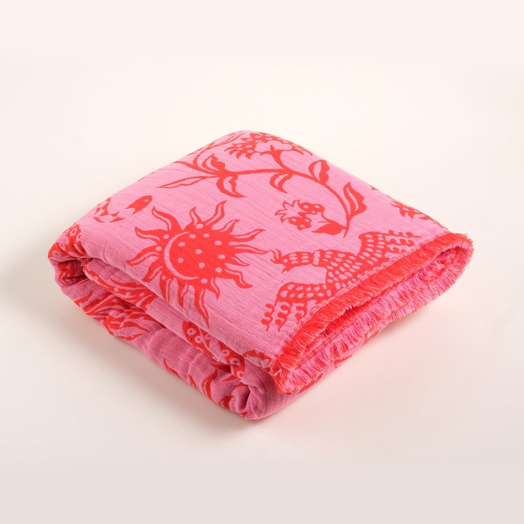 Costa Saçaklı Jakarlı Kıng Sıze Pamuk Yatak Örtüsü 260x240 Cm Pembe