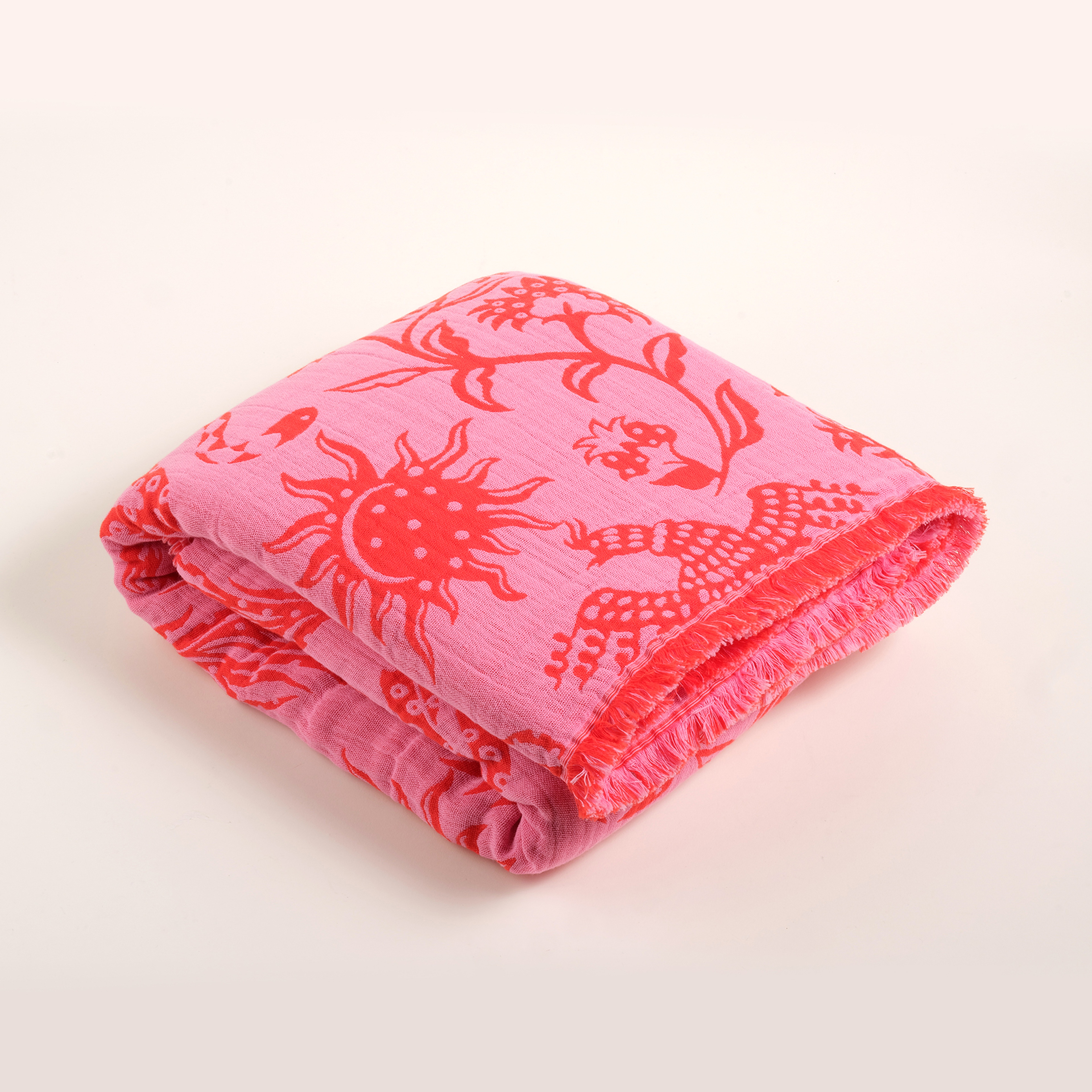 Costa Saçaklı Jakarlı Kıng Sıze Pamuk Yatak Örtüsü 260x240 Cm Pembe