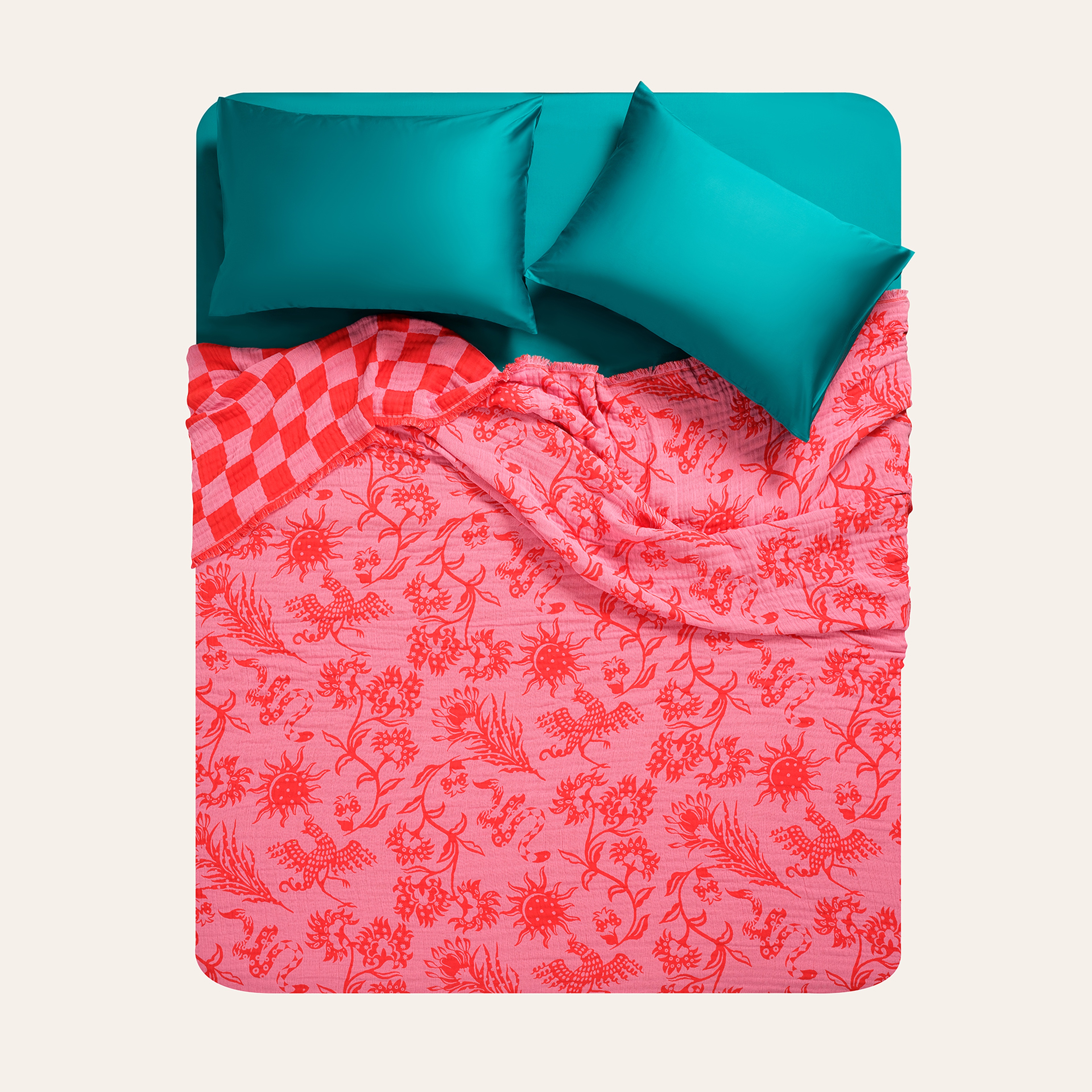 Costa Saçaklı Jakarlı Kıng Sıze Pamuk Yatak Örtüsü 260x240 Cm Pembe