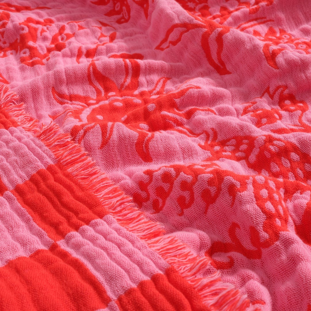 Costa Saçaklı Jakarlı Kıng Sıze Pamuk Yatak Örtüsü 260x240 Cm Pembe