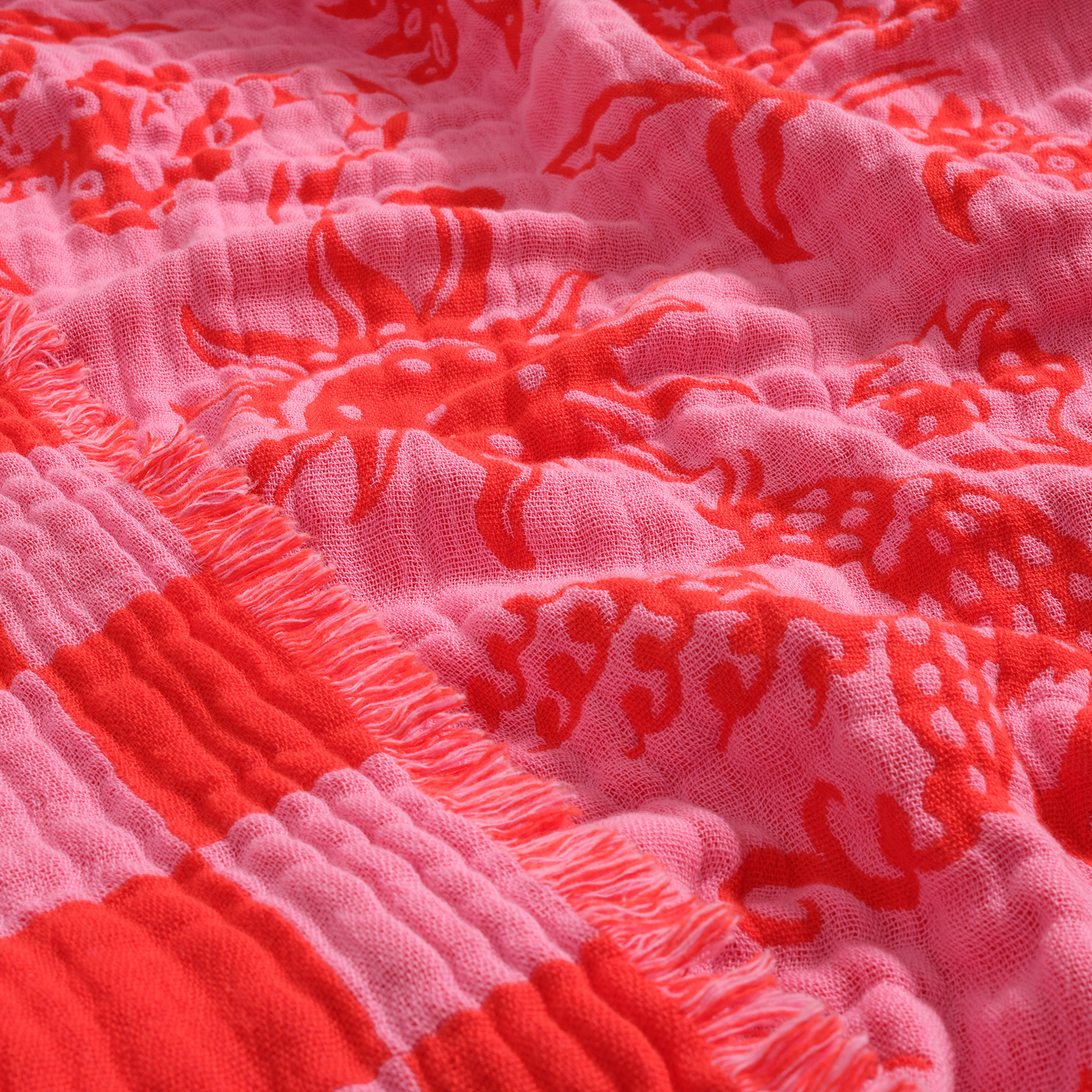 Costa Saçaklı Jakarlı Kıng Sıze Pamuk Yatak Örtüsü 260x240 Cm Pembe