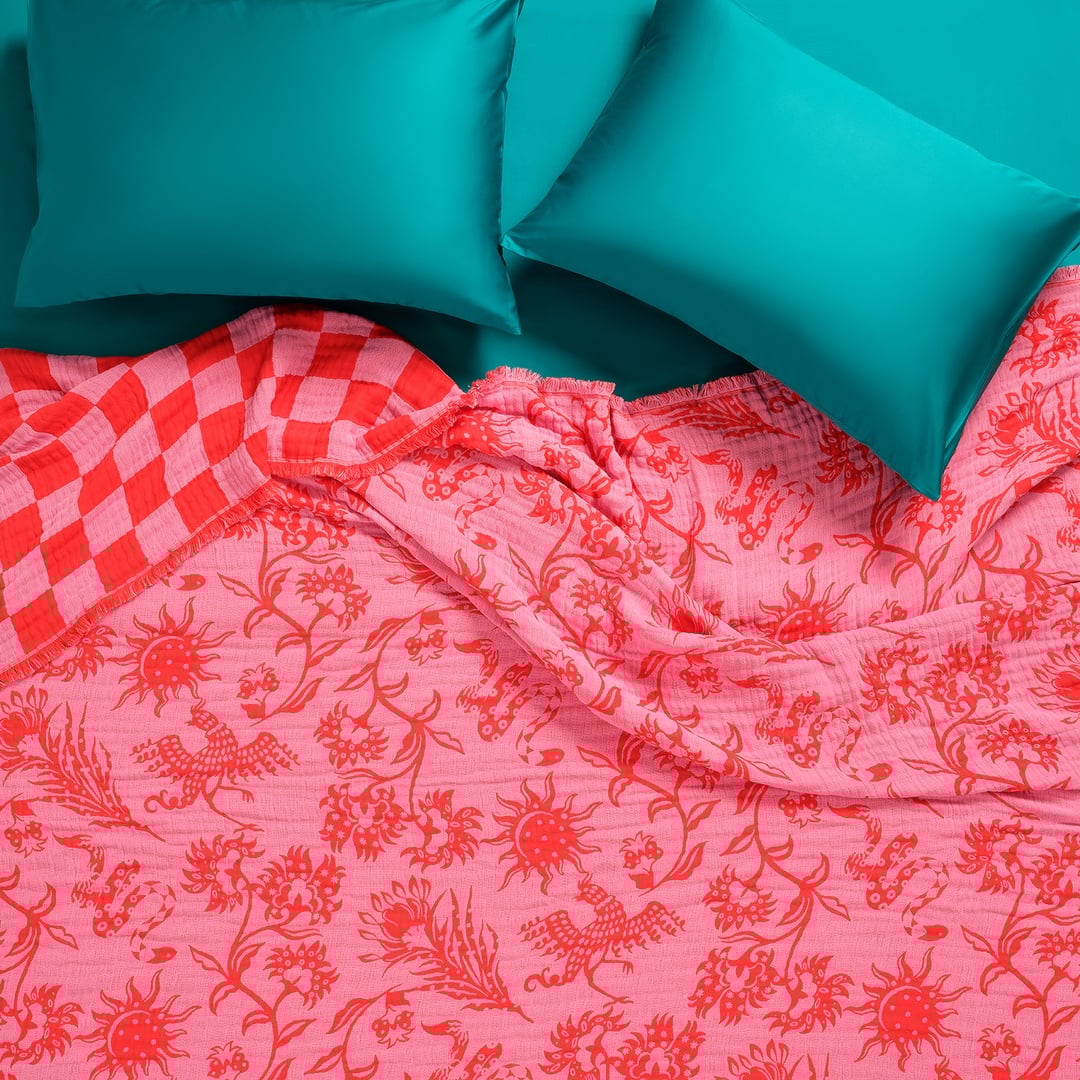 Costa Saçaklı Jakarlı Kıng Sıze Pamuk Yatak Örtüsü 260x240 Cm Pembe