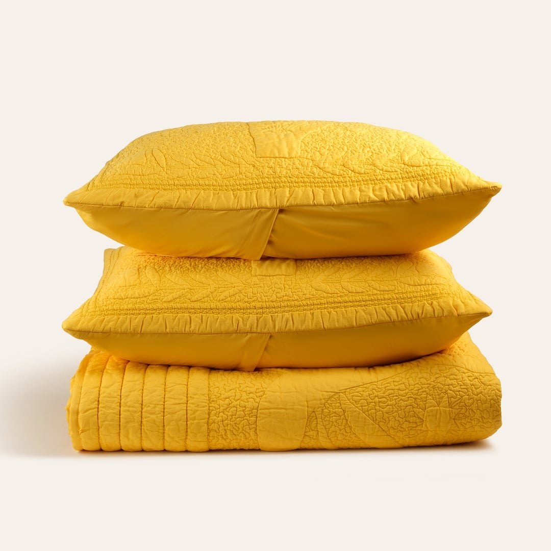 Uttar Kapitoneli 300 Tc Çift Kişilik Pamuk Saten Yatak Örtüsü Seti 240x260 Cm Sarı