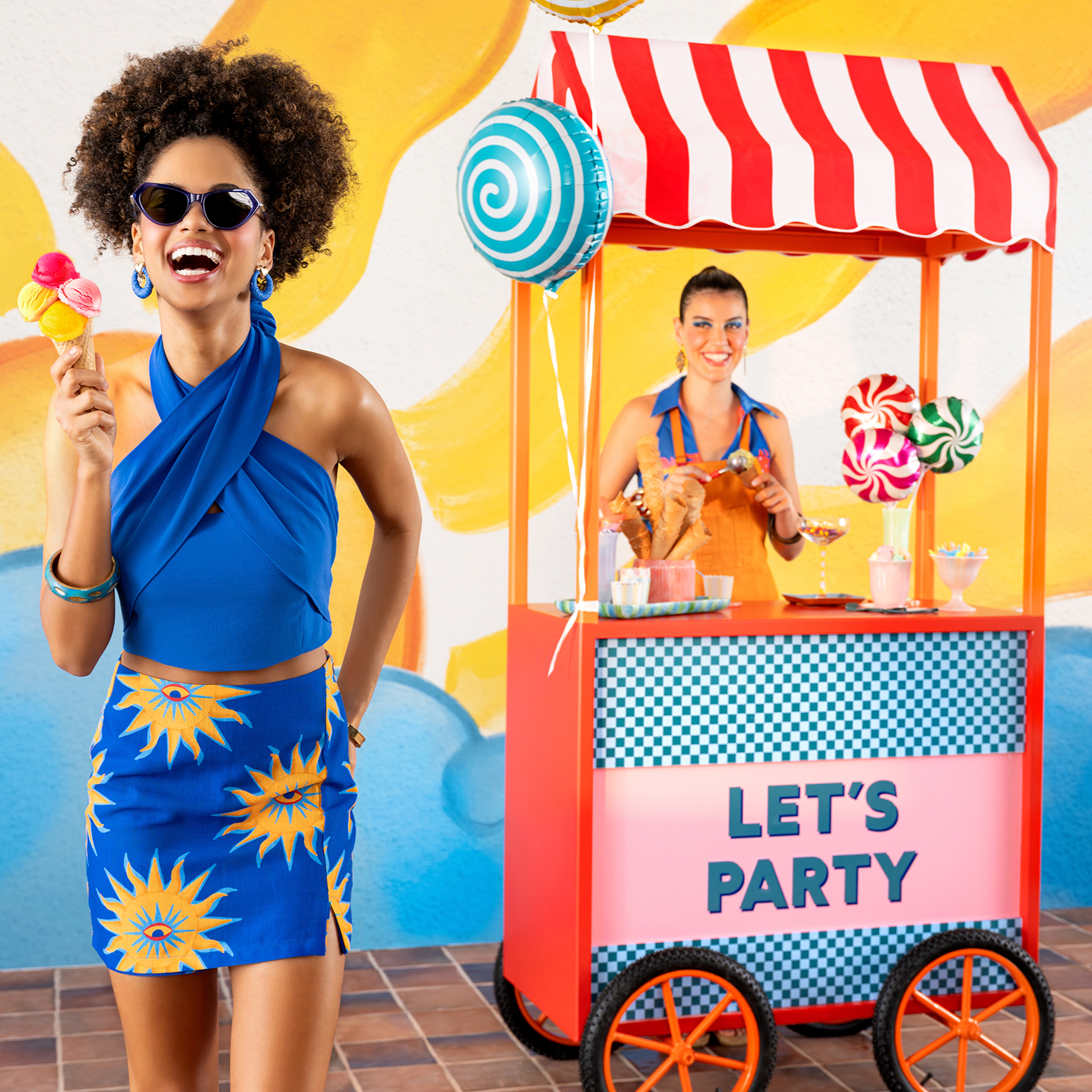 Protı Dijital Baskılı Şantuklu Şort Etek - Lacivert