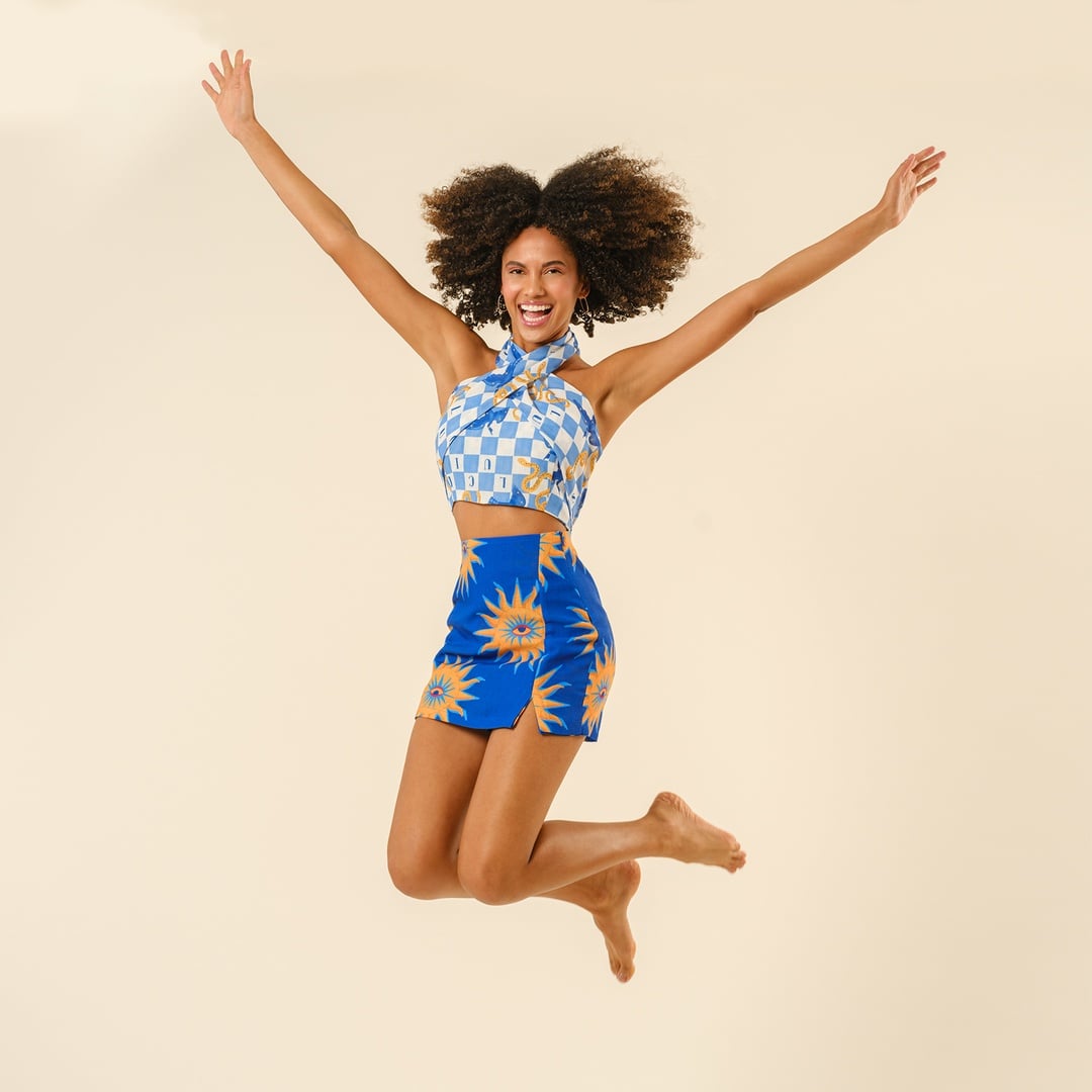 Protı Dijital Baskılı Şantuklu Şort Etek - Lacivert