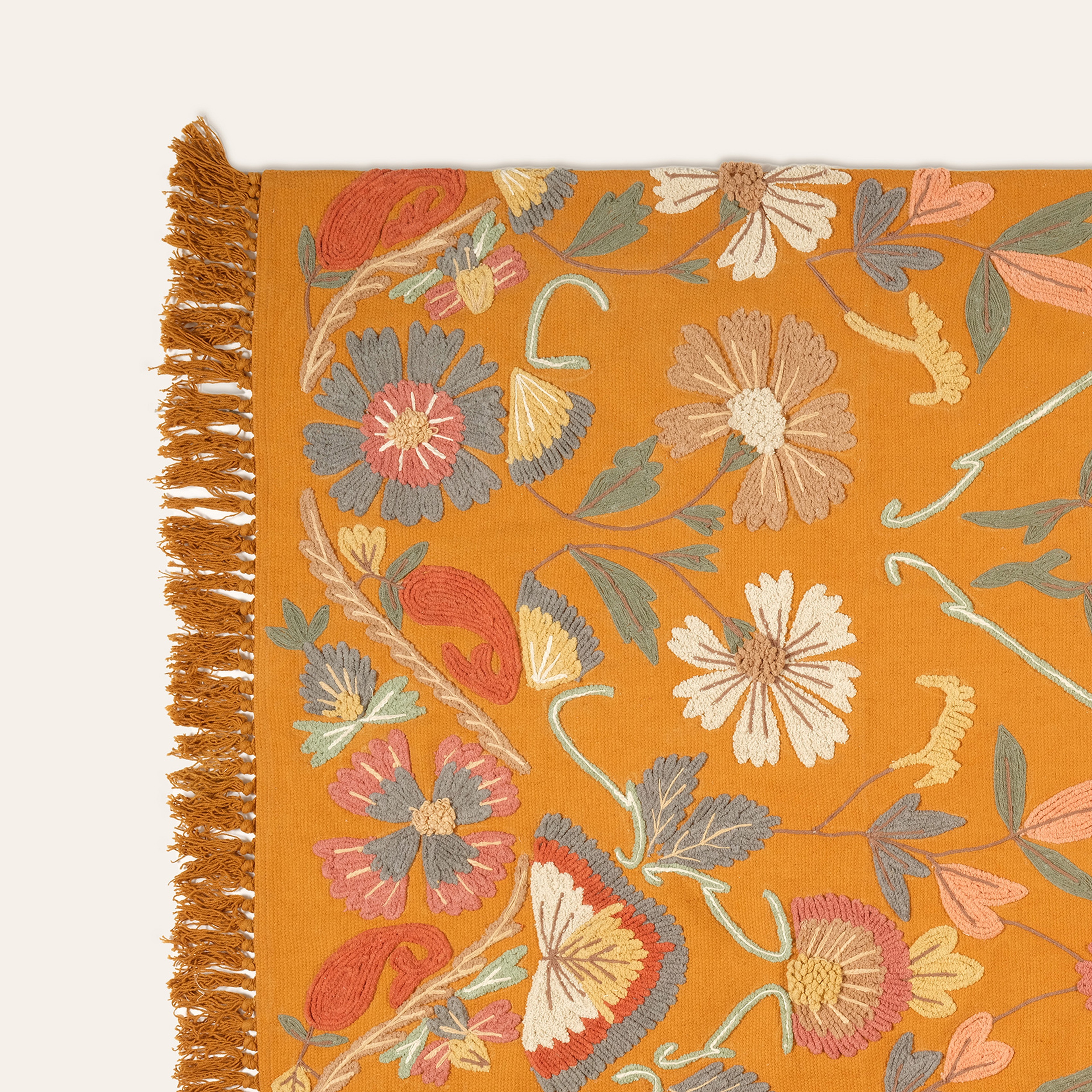 Palrı Nakışlı Pamuk Pamuk Kilim 80x150 Cm Sarı