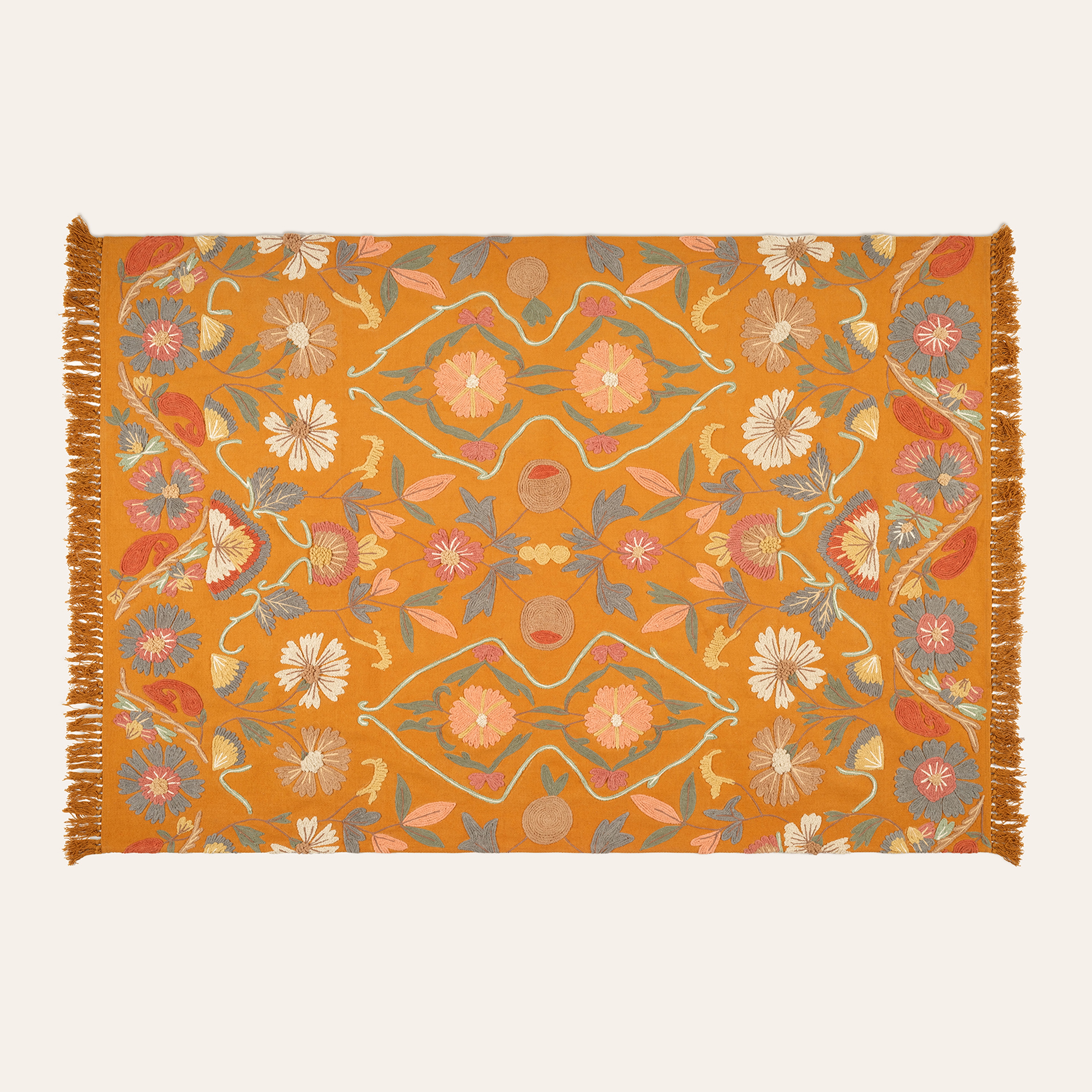 Palrı Nakışlı Pamuk Pamuk Kilim 80x150 Cm Sarı