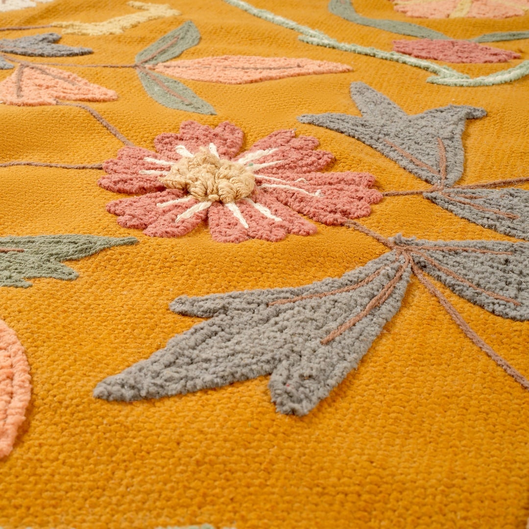 Palrı Nakışlı Pamuk Pamuk Kilim 120x180 Cm Sarı