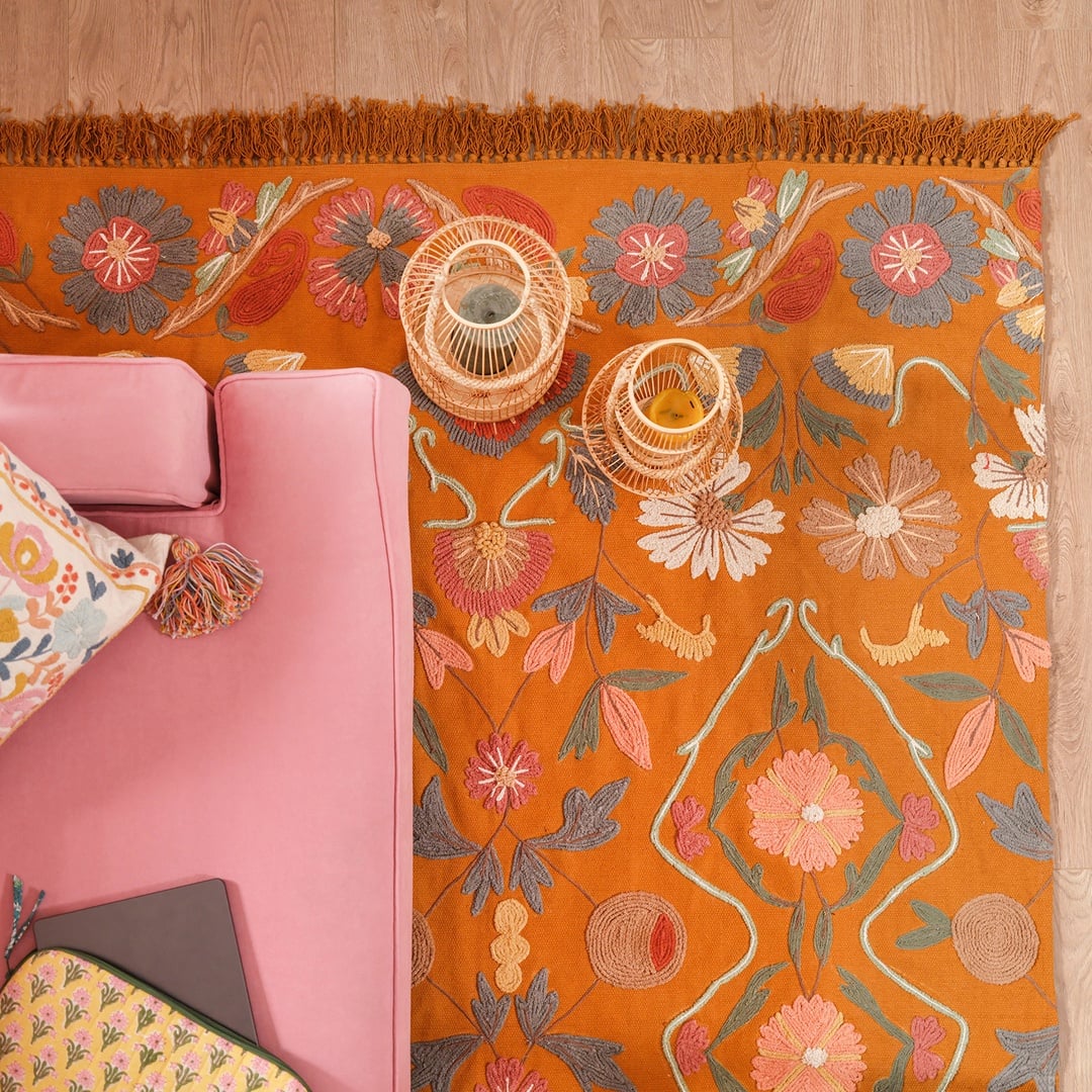 Palrı Nakışlı Pamuk Pamuk Kilim 120x180 Cm Sarı