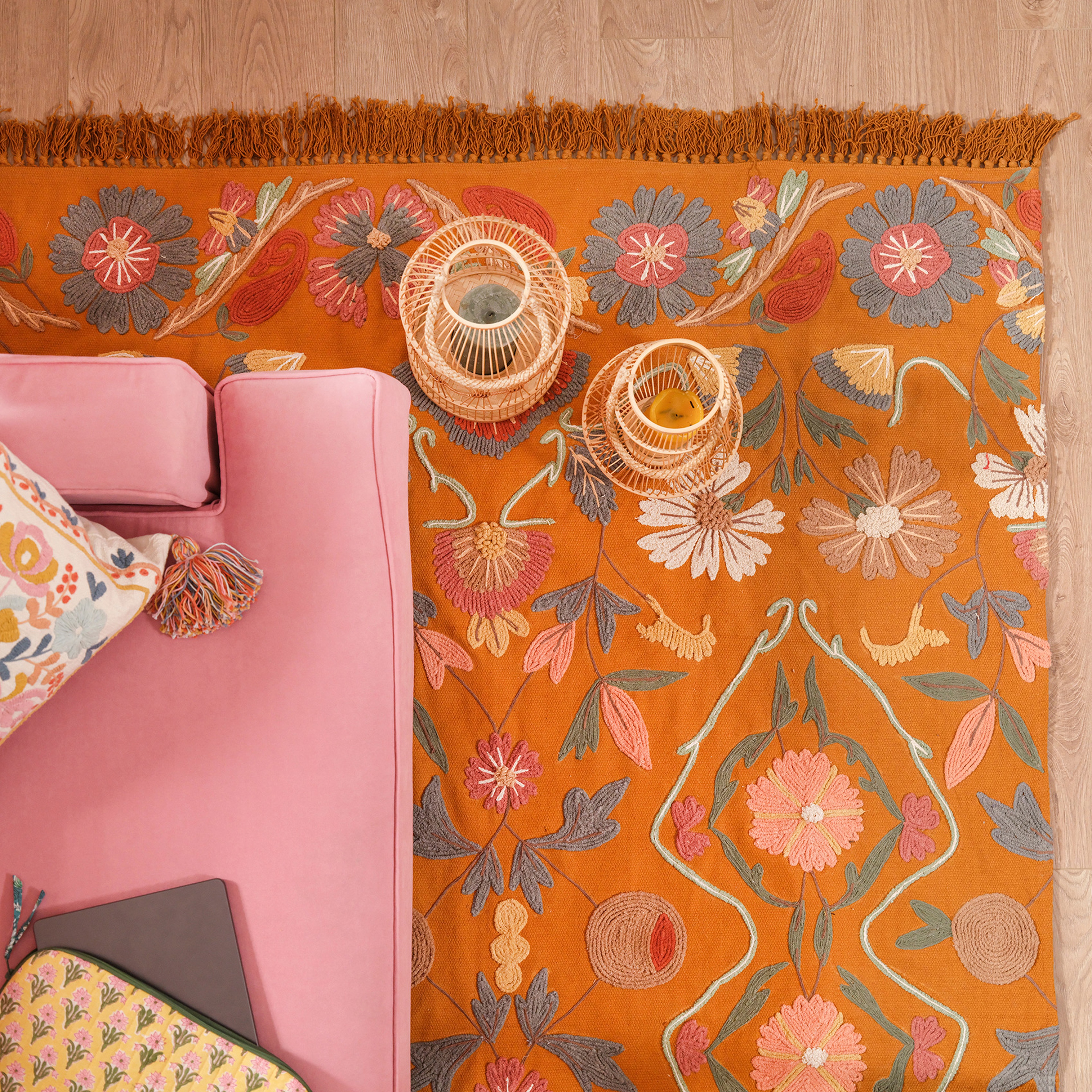 Palrı Nakışlı Pamuk Pamuk Kilim 120x180 Cm Sarı