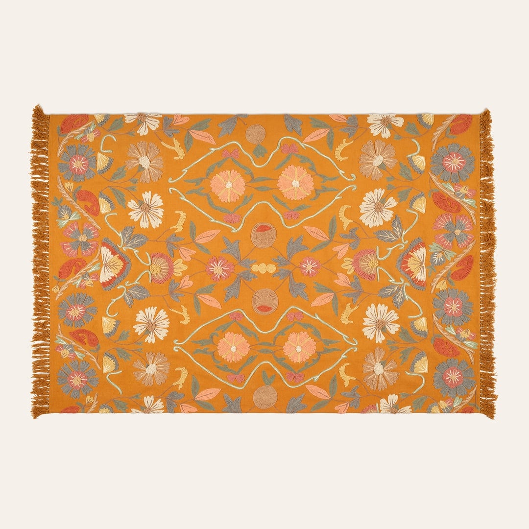 Palrı Nakışlı Pamuk Pamuk Kilim 120x180 Cm Sarı