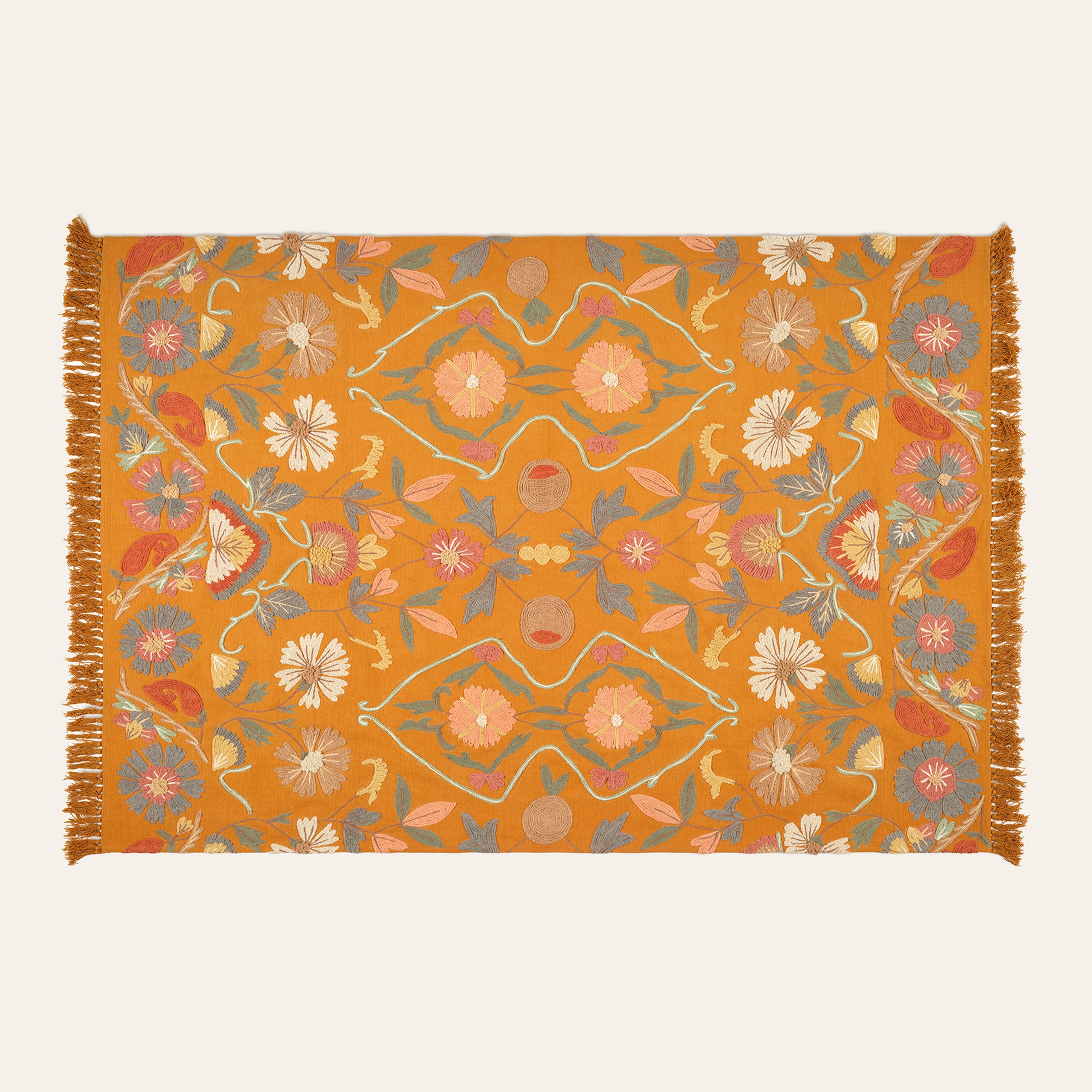 Palrı Nakışlı Pamuk Pamuk Kilim 120x180 Cm Sarı