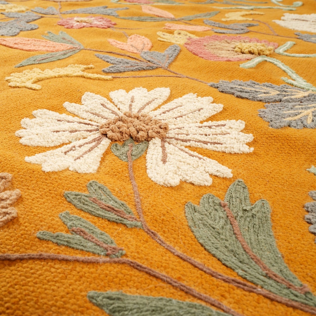 Palrı Nakışlı Pamuk Pamuk Kilim 120x180 Cm Sarı