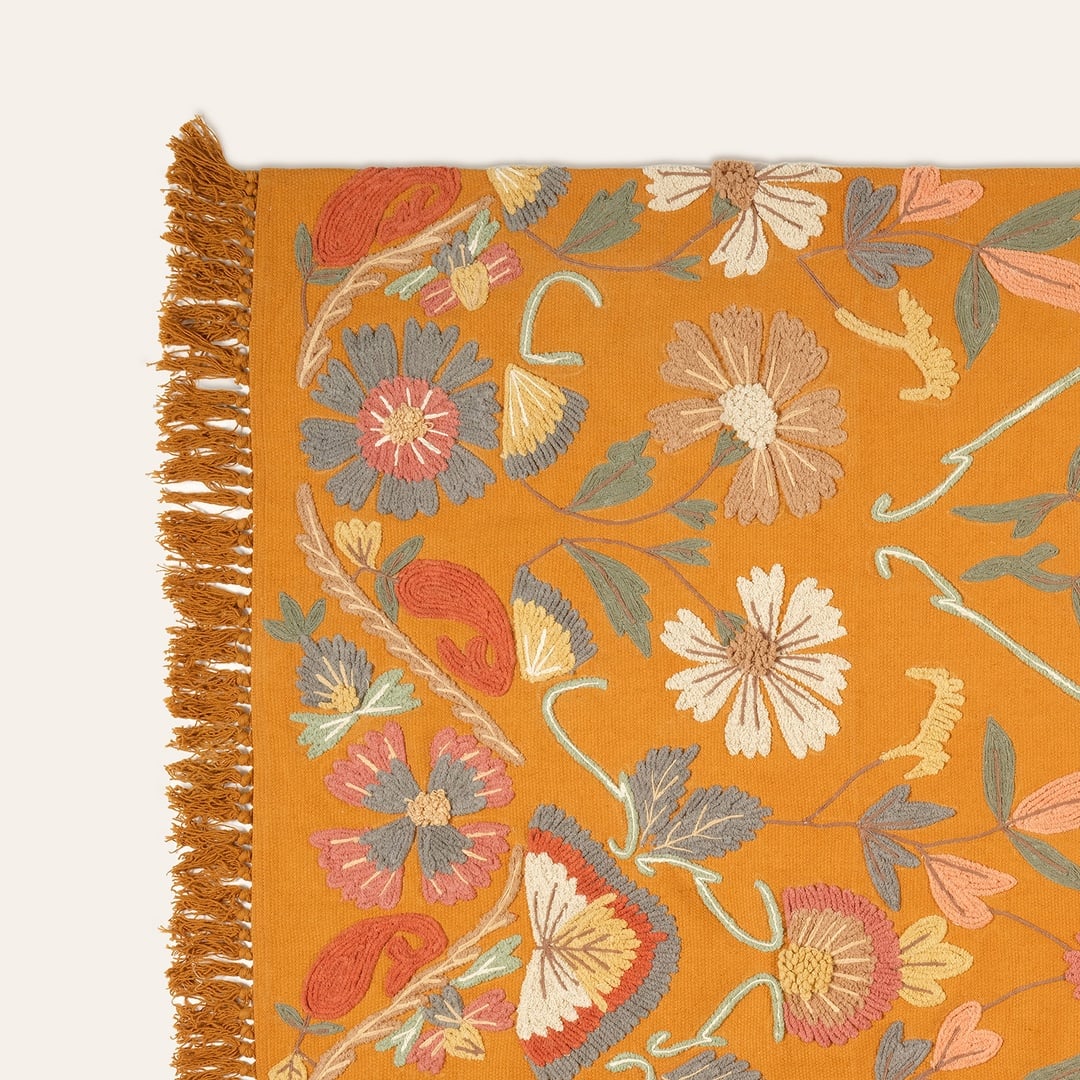 Palrı Nakışlı Pamuk Pamuk Kilim 120x180 Cm Sarı