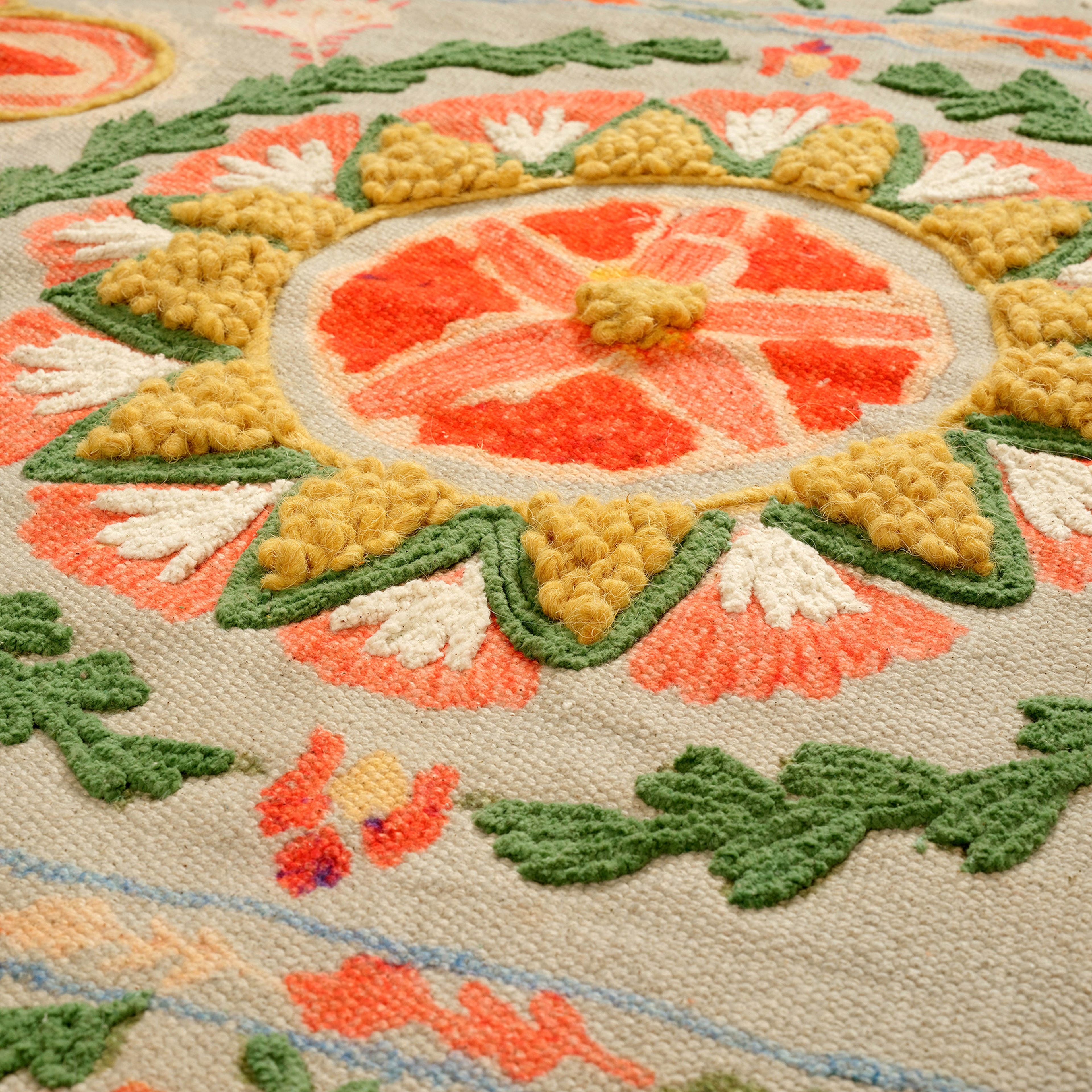 Palrı Baskı Nakışlı Pamuk Pamuk Kilim 80x150 Cm Renkli