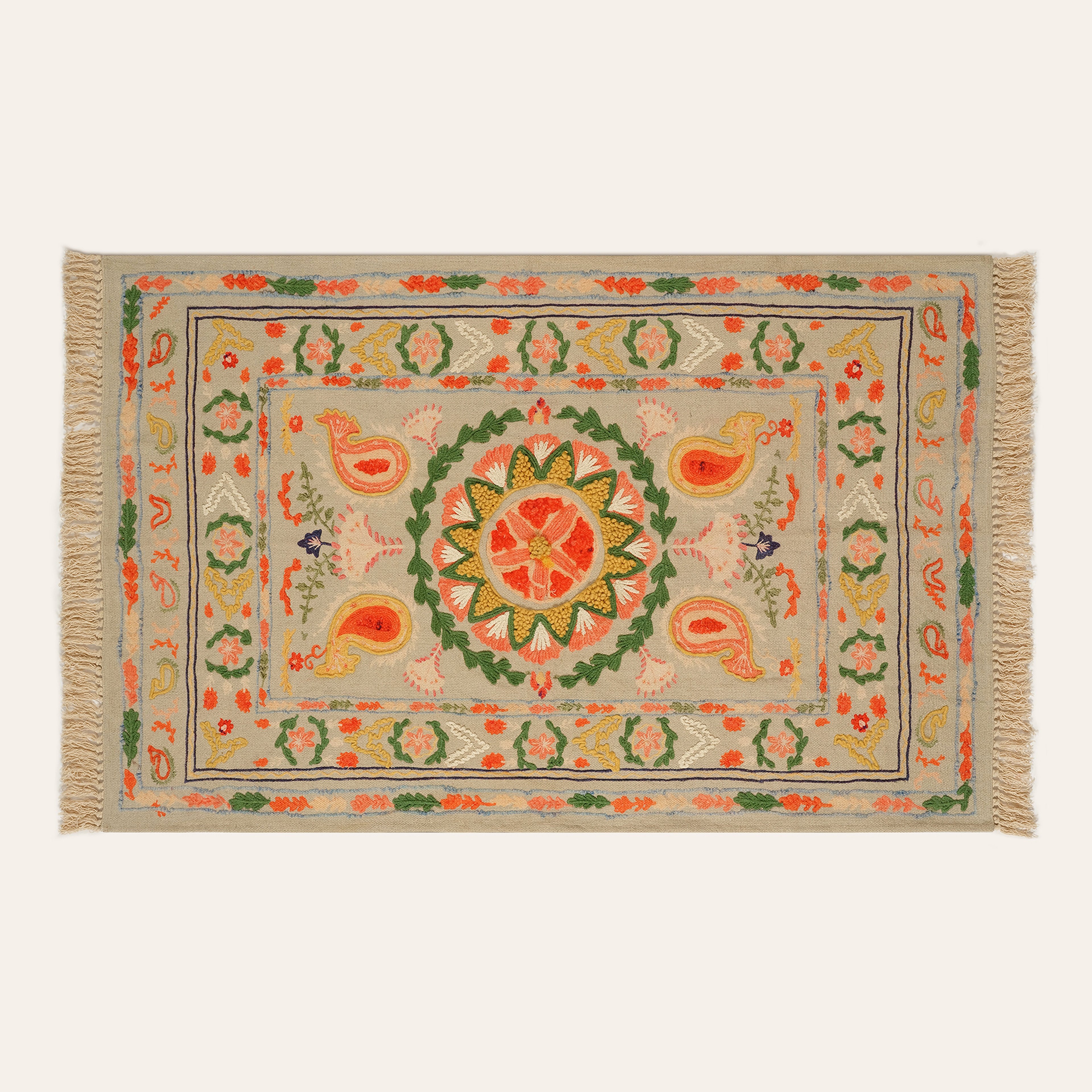 Palrı Baskı Nakışlı Pamuk Pamuk Kilim 80x150 Cm Renkli