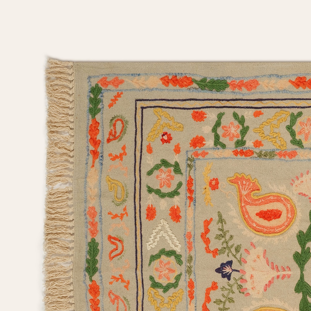 Palrı Baskı Nakışlı Pamuk Pamuk Kilim 160x230 Cm Renkli