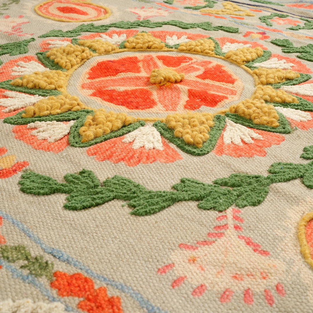 Palrı Baskı Nakışlı Pamuk Pamuk Kilim 160x230 Cm Renkli