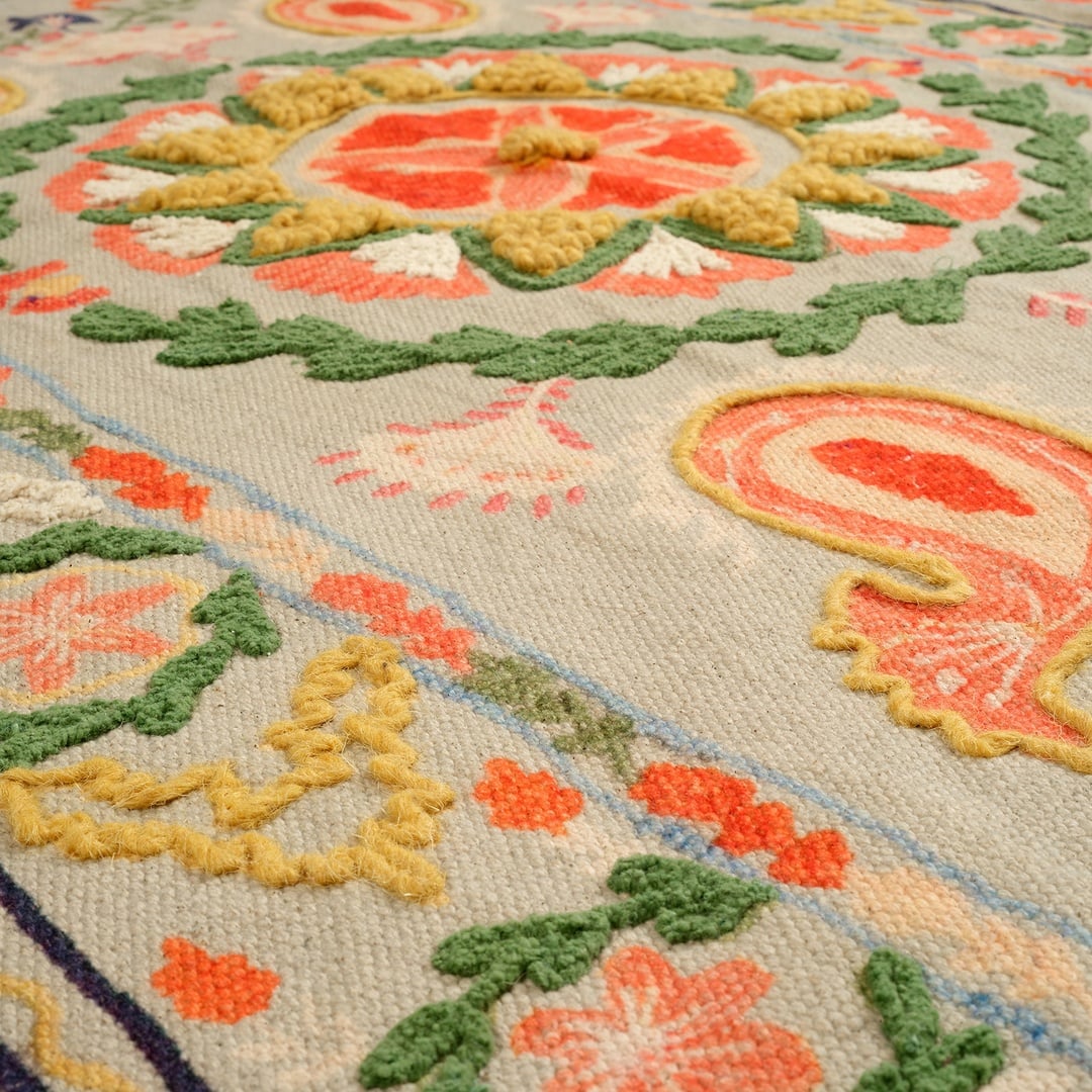 Palrı Baskı Nakışlı Pamuk Pamuk Kilim 160x230 Cm Renkli