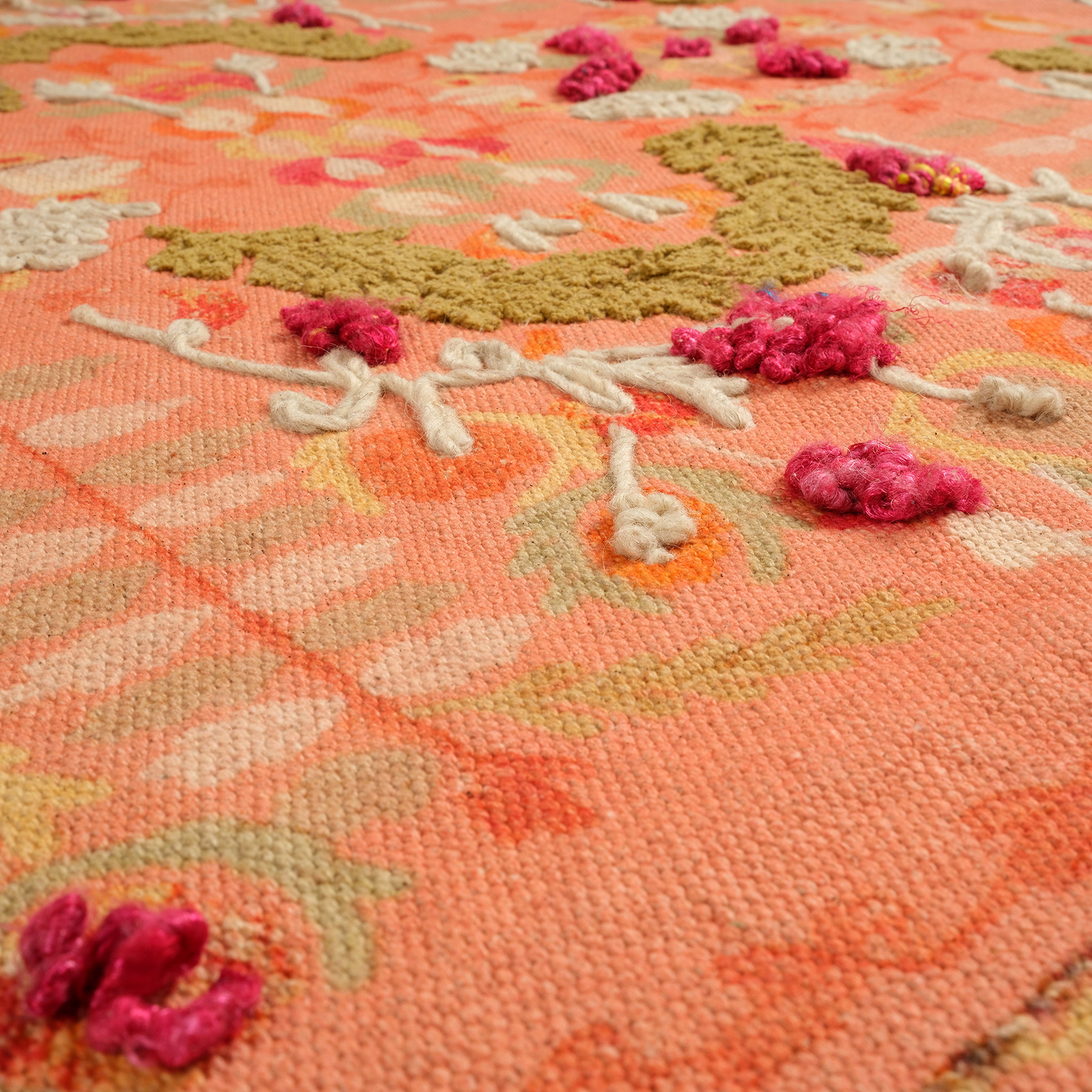 Palrı Baskı Nakışlı Pamuk Pamuk Kilim 80x150 Cm Tarçın