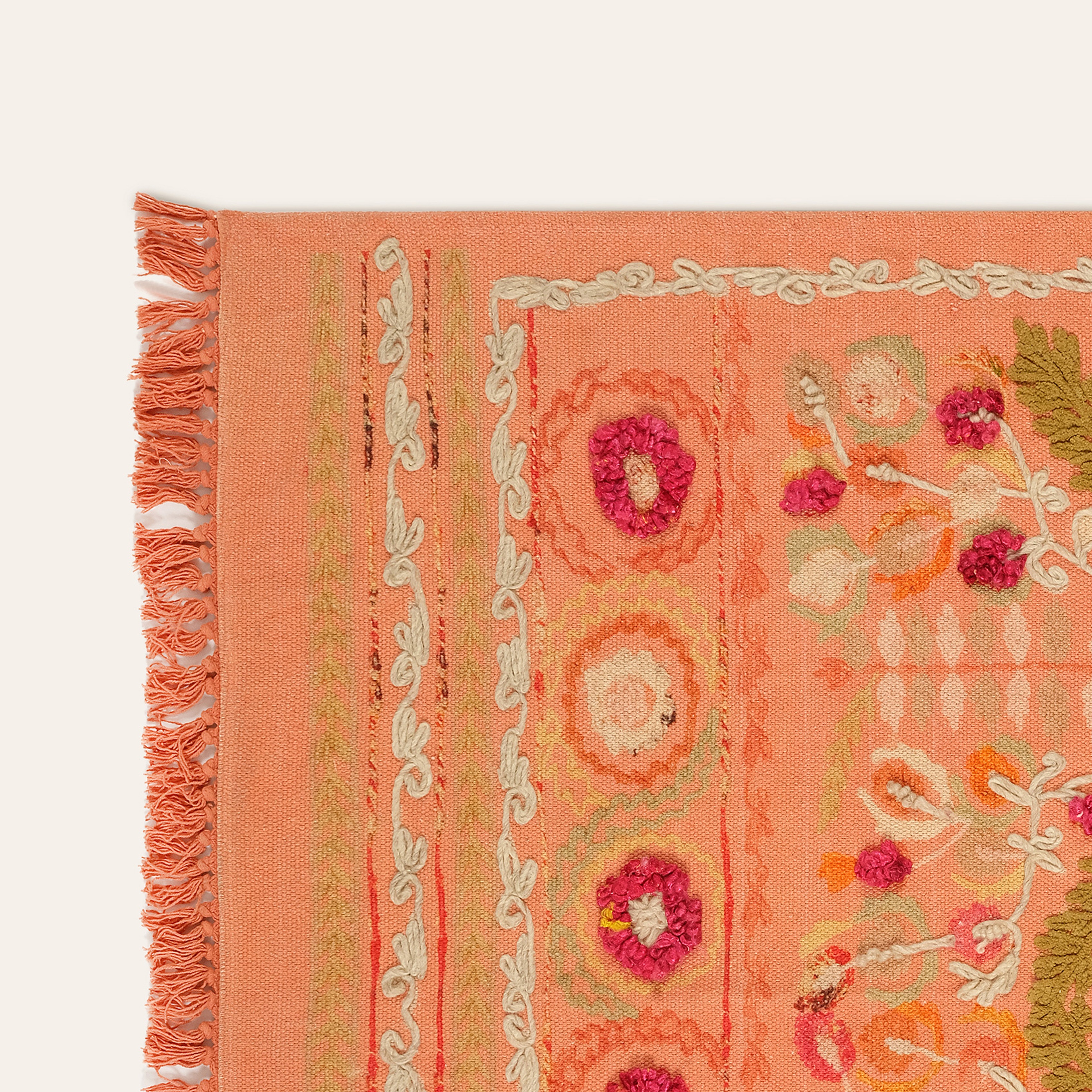 Palrı Baskı Nakışlı Pamuk Pamuk Kilim 80x150 Cm Tarçın