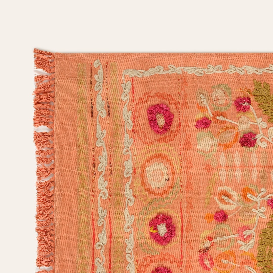 Palrı Baskı Nakışlı Pamuk Pamuk Kilim 120x180 Cm Tarçın