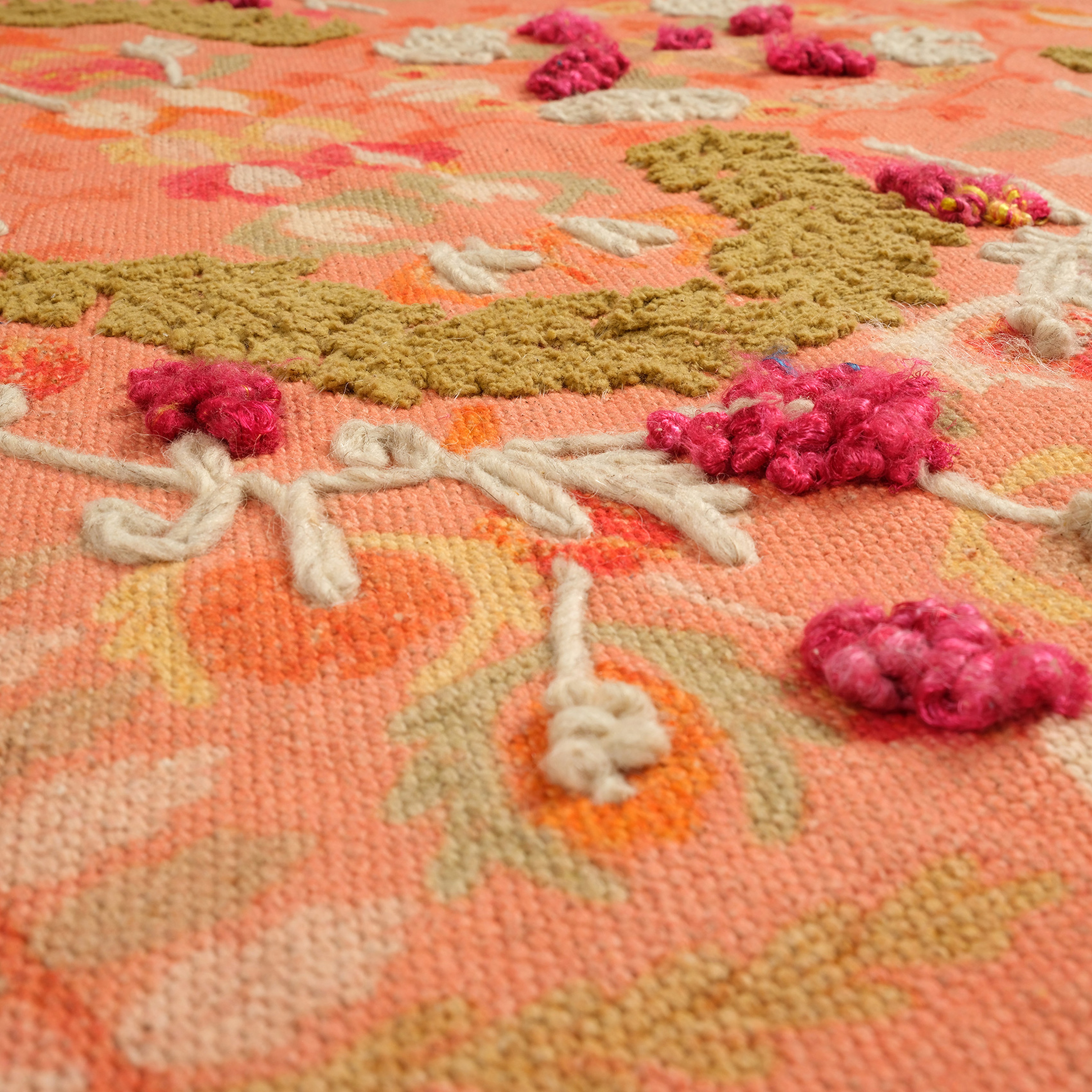 Palrı Baskı Nakışlı Pamuk Pamuk Kilim 120x180 Cm Tarçın