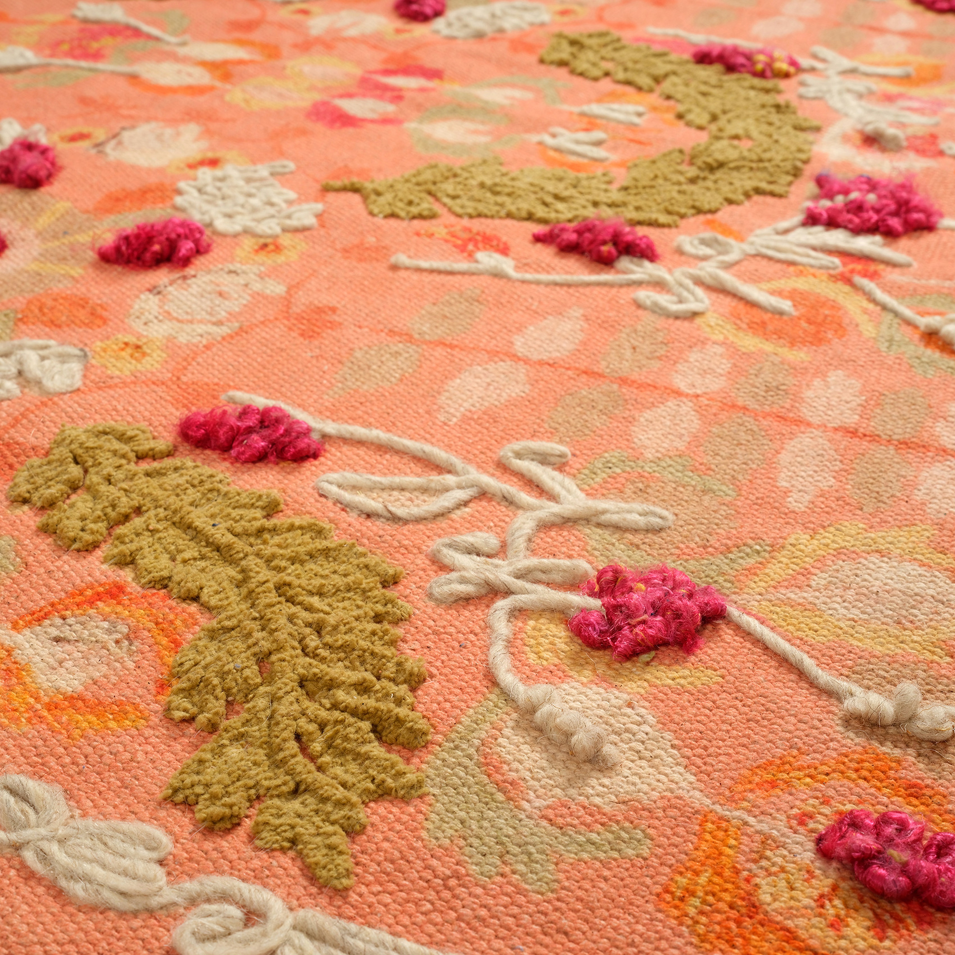 Palrı Baskı Nakışlı Pamuk Pamuk Kilim 120x180 Cm Tarçın