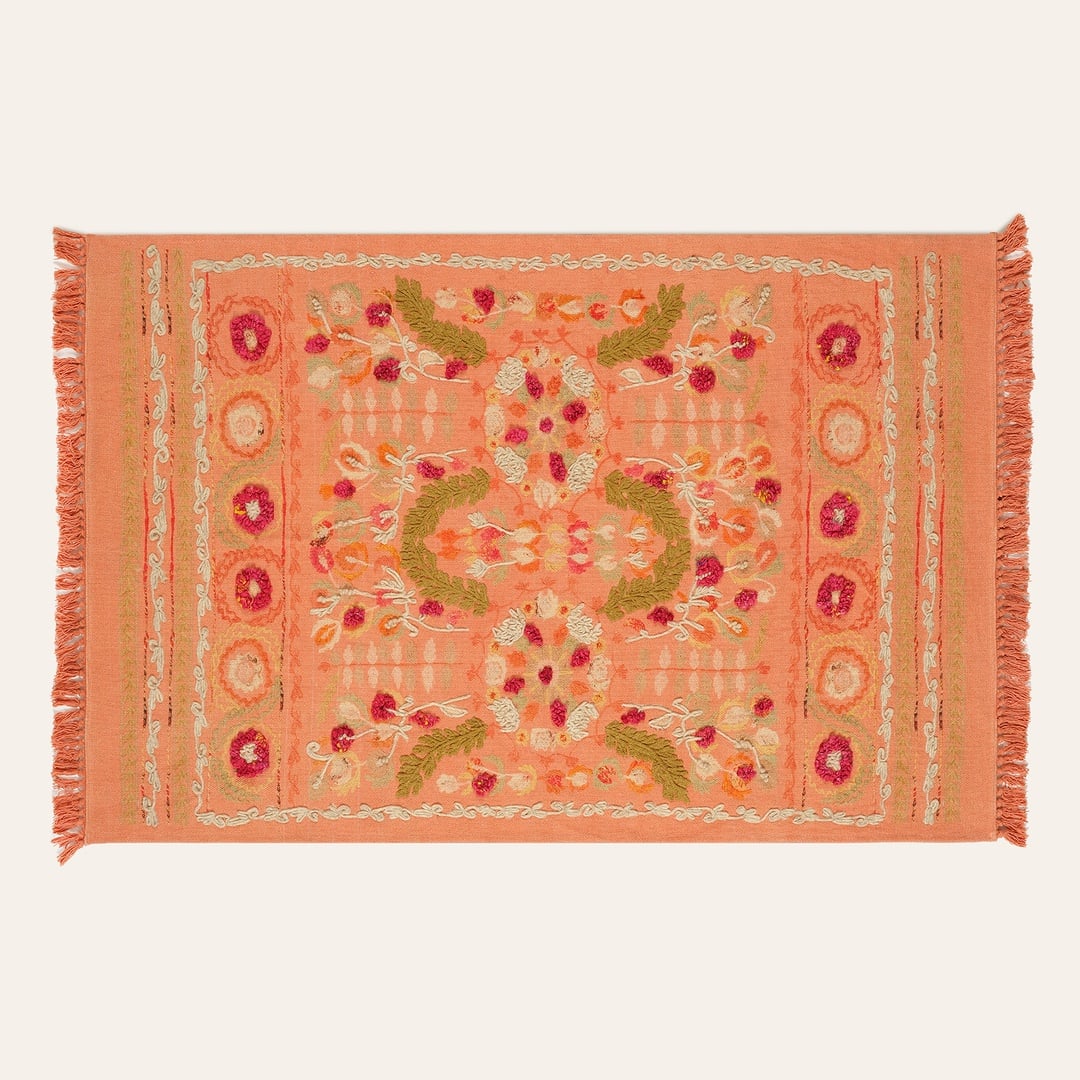 Palrı Baskı Nakışlı Pamuk Pamuk Kilim 120x180 Cm Tarçın