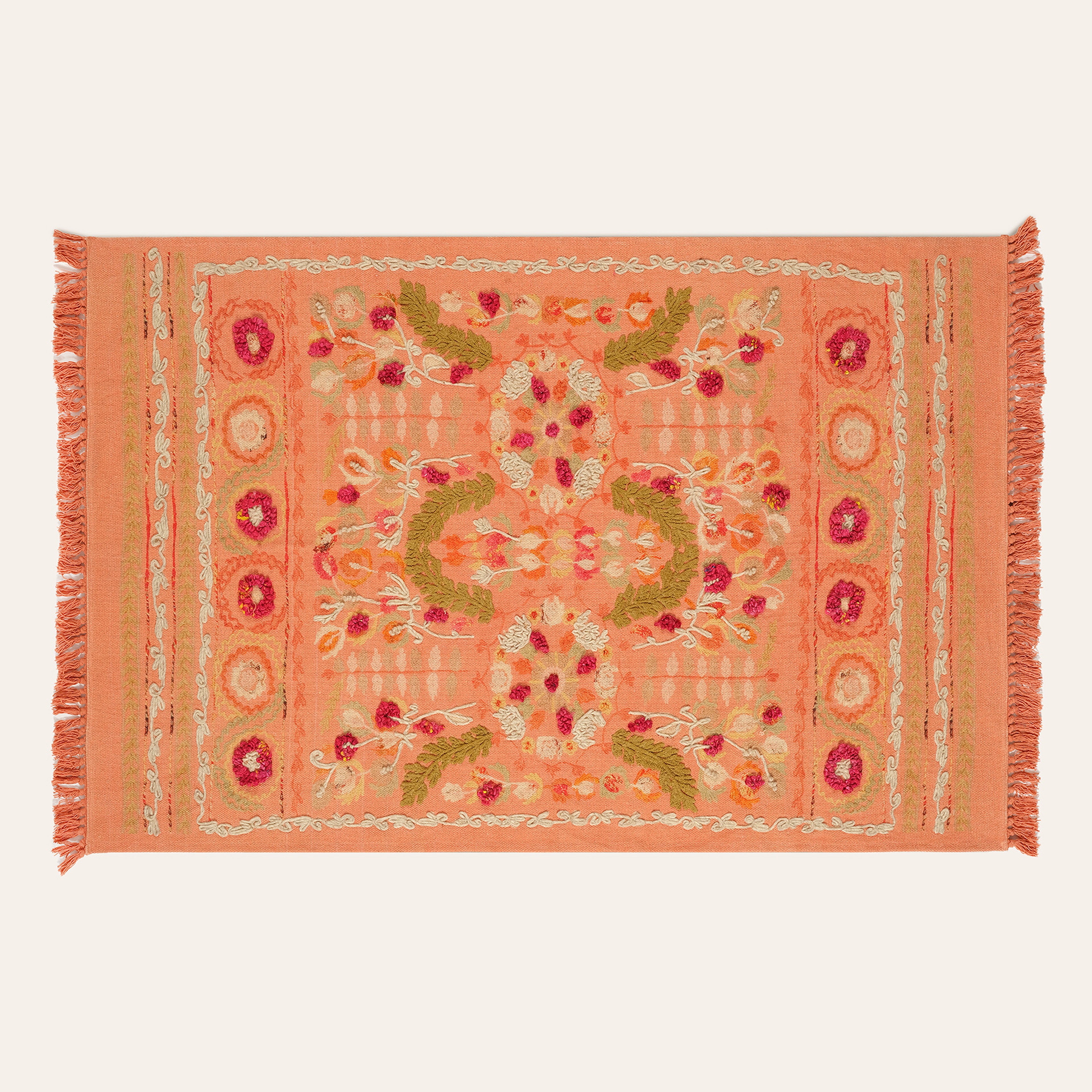 Palrı Baskı Nakışlı Pamuk Pamuk Kilim 120x180 Cm Tarçın