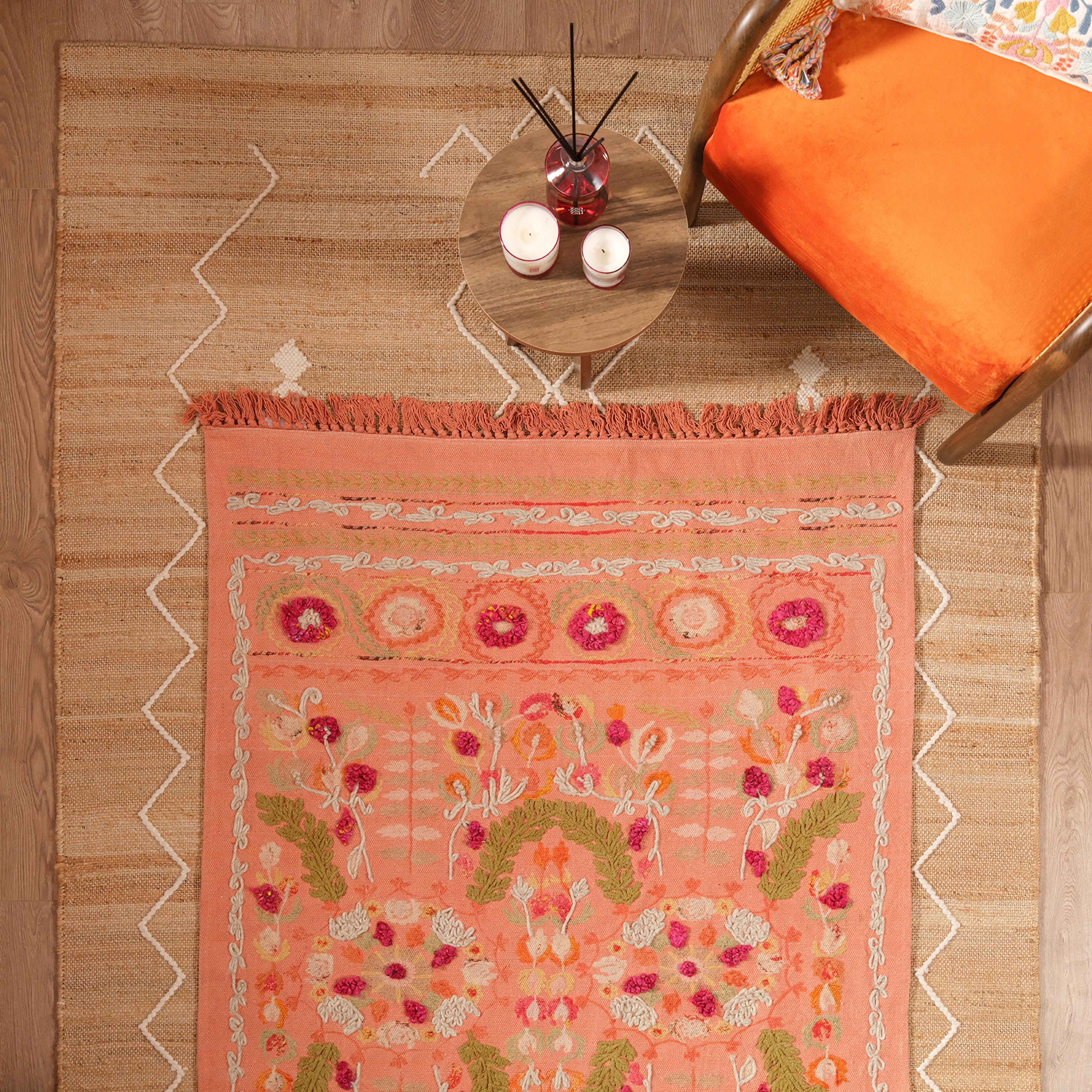 Palrı Baskı Nakışlı Pamuk Pamuk Kilim 120x180 Cm Tarçın