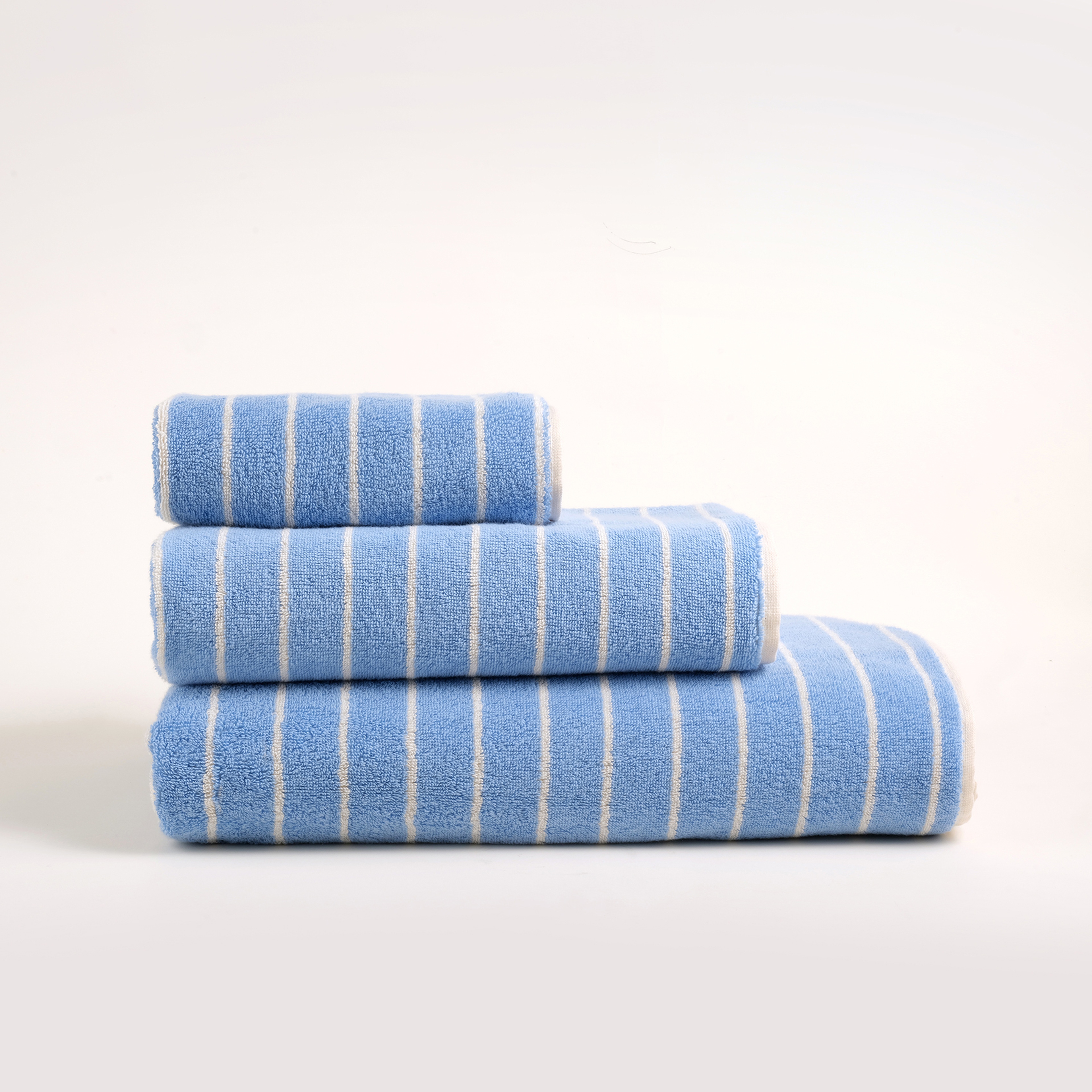 Solıd Geniş Çizgili İplik Boyalı Pamuk %100 Pamuk Yüz Havlusu 50x90 Cm Mavi