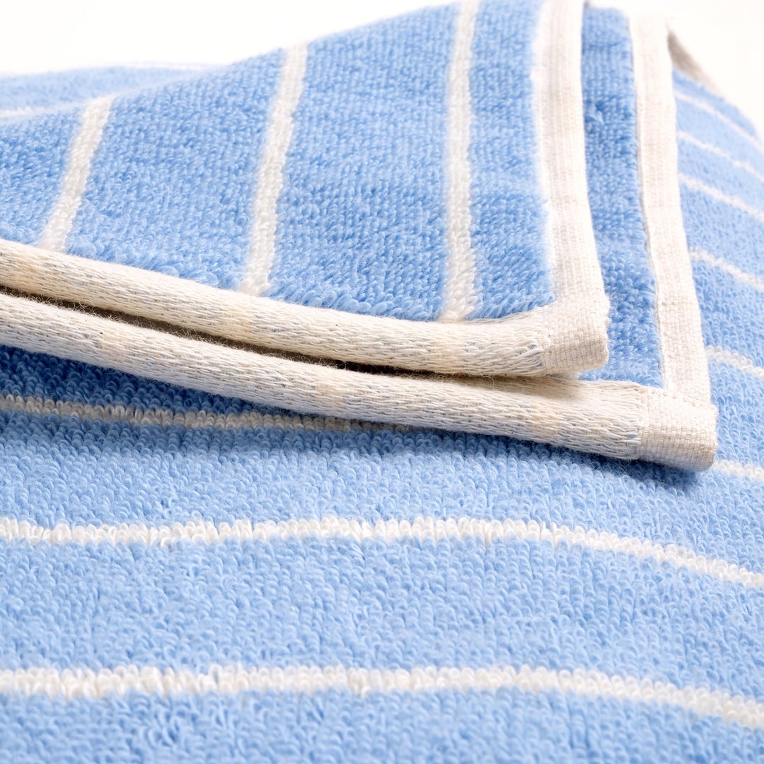 Solıd Geniş Çizgili İplik Boyalı Pamuk %100 Pamuk Yüz Havlusu 50x90 Cm Mavi