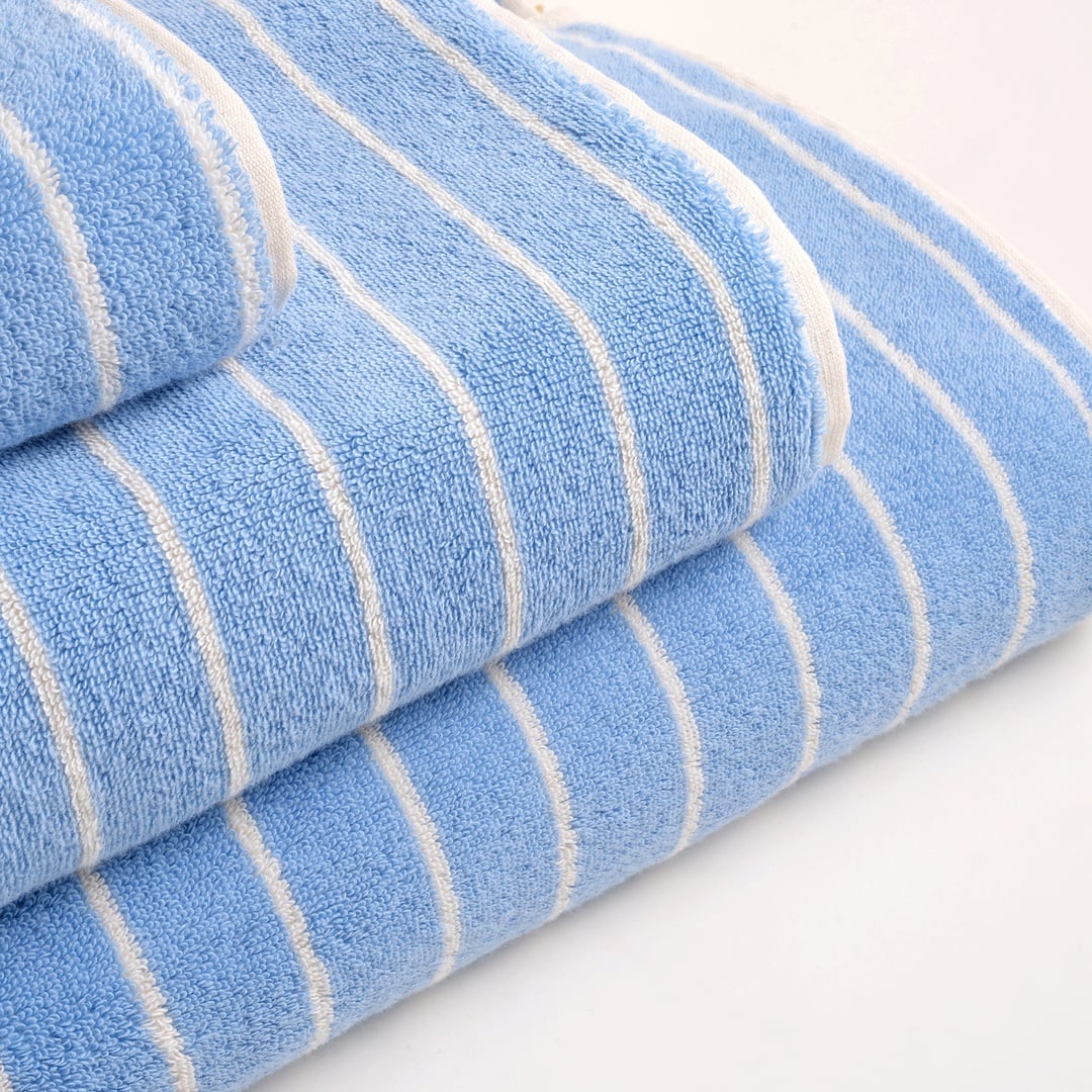 Solıd Geniş Çizgili İplik Boyalı Pamuk %100 Pamuk Yüz Havlusu 50x90 Cm Mavi
