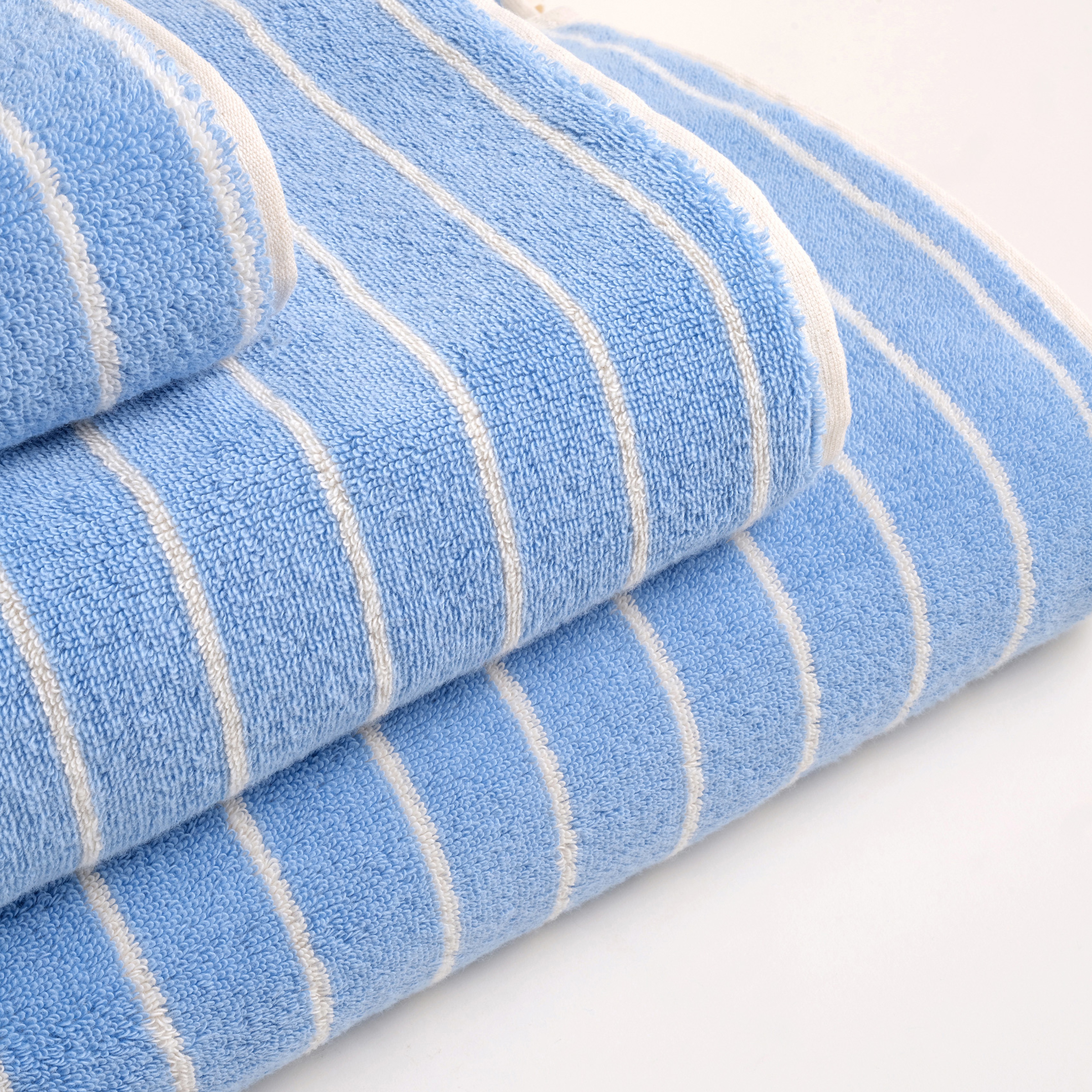 Solıd Geniş Çizgili İplik Boyalı Pamuk %100 Pamuk Yüz Havlusu 50x90 Cm Mavi