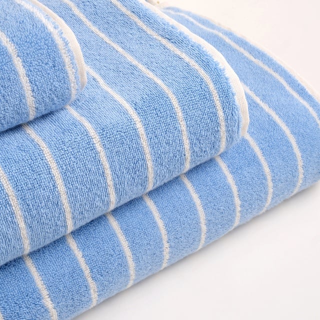 Solıd Geniş Çizgili İplik Boyalı Pamuk %100 Pamuk Yüz Havlusu 50x90 Cm Mavi