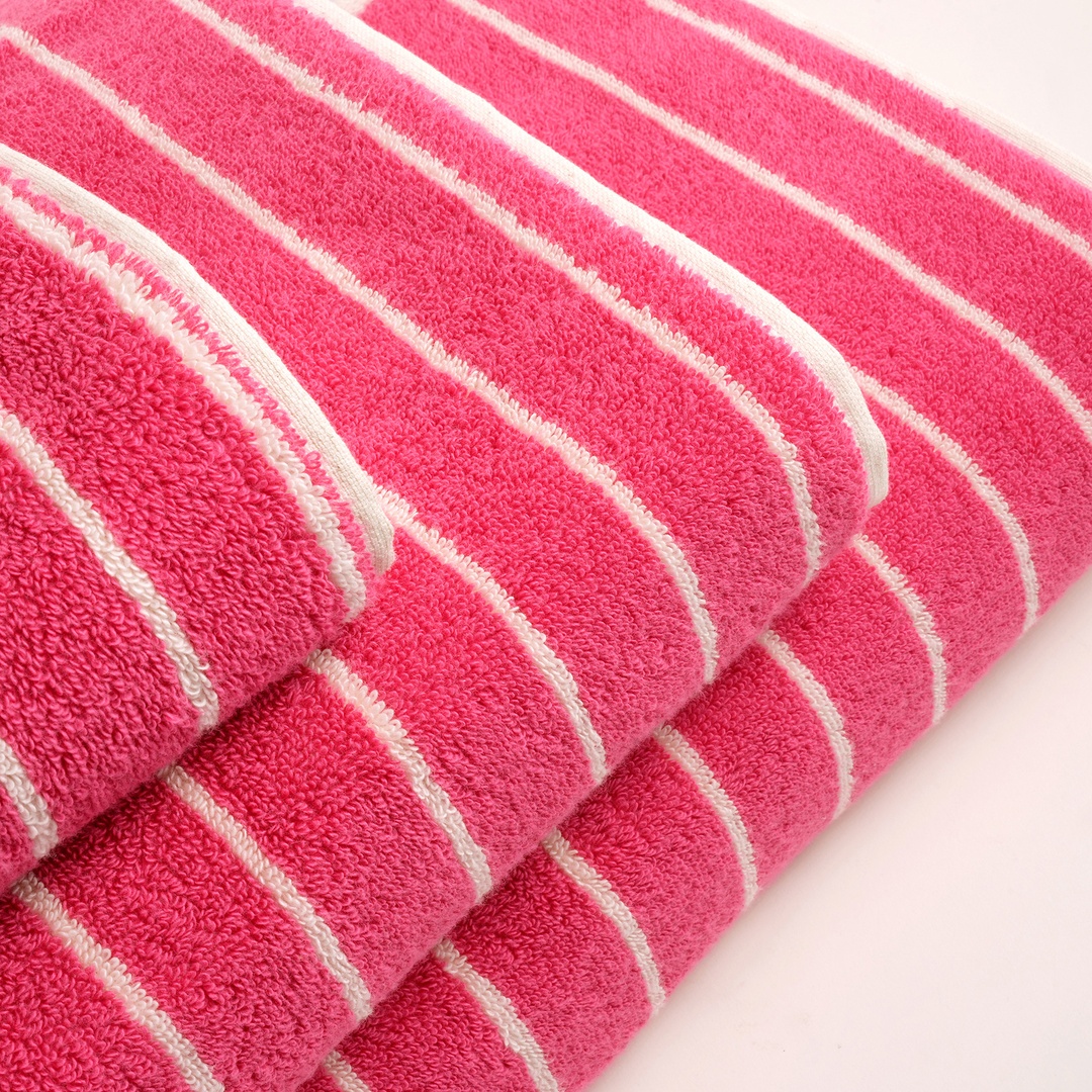 Solıd Geniş Çizgili İplik Boyalı Pamuk %100 Pamuk Yüz Havlusu 50x90 Cm Fuşya