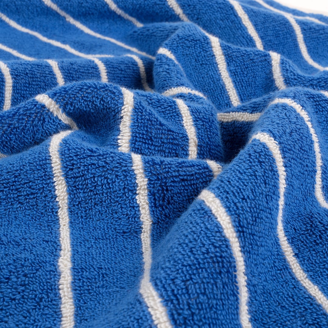 Solıd Geniş Çizgili İplik Boyalı Pamuk %100 Pamuk Banyo Havlusu 90x150 Cm Koyu Mavi