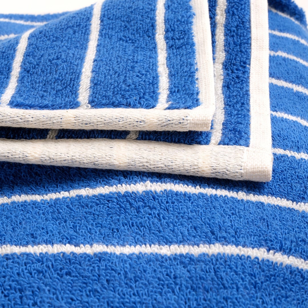 Solıd Geniş Çizgili İplik Boyalı Pamuk %100 Pamuk Yüz Havlusu 50x90 Cm Koyu Mavi