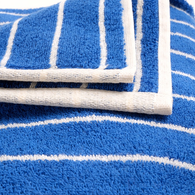 Solıd Geniş Çizgili İplik Boyalı Pamuk %100 Pamuk Yüz Havlusu 50x90 Cm Koyu Mavi