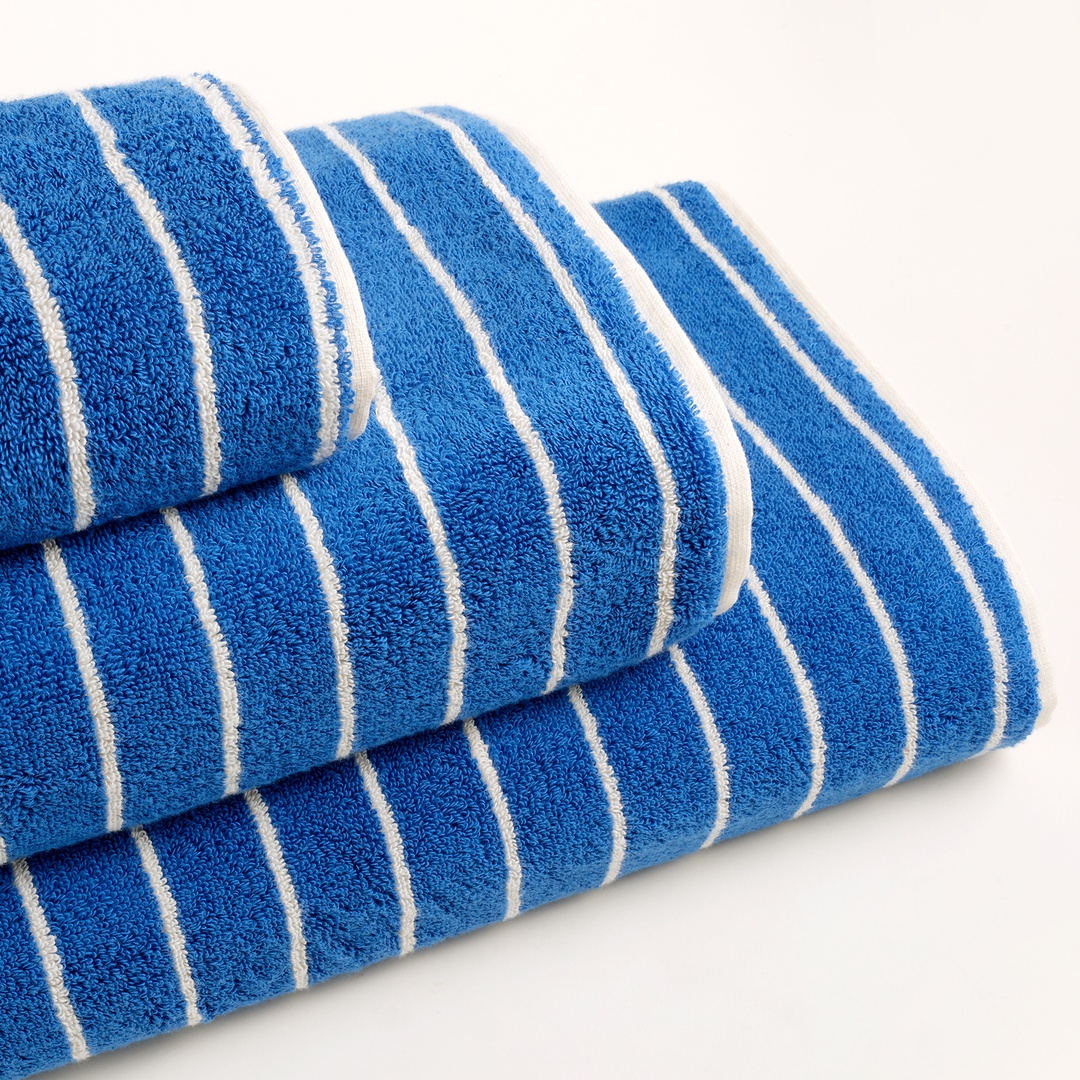 Solıd Geniş Çizgili İplik Boyalı Pamuk %100 Pamuk El Havlusu 30x50 Cm Koyu Mavi