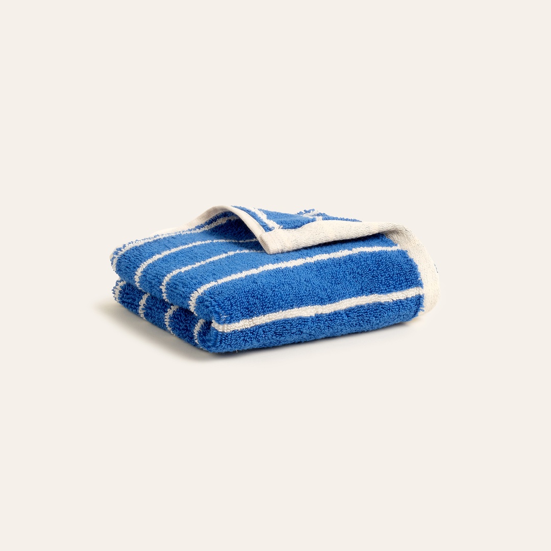 Solıd Geniş Çizgili İplik Boyalı Pamuk %100 Pamuk El Havlusu 30x50 Cm Koyu Mavi