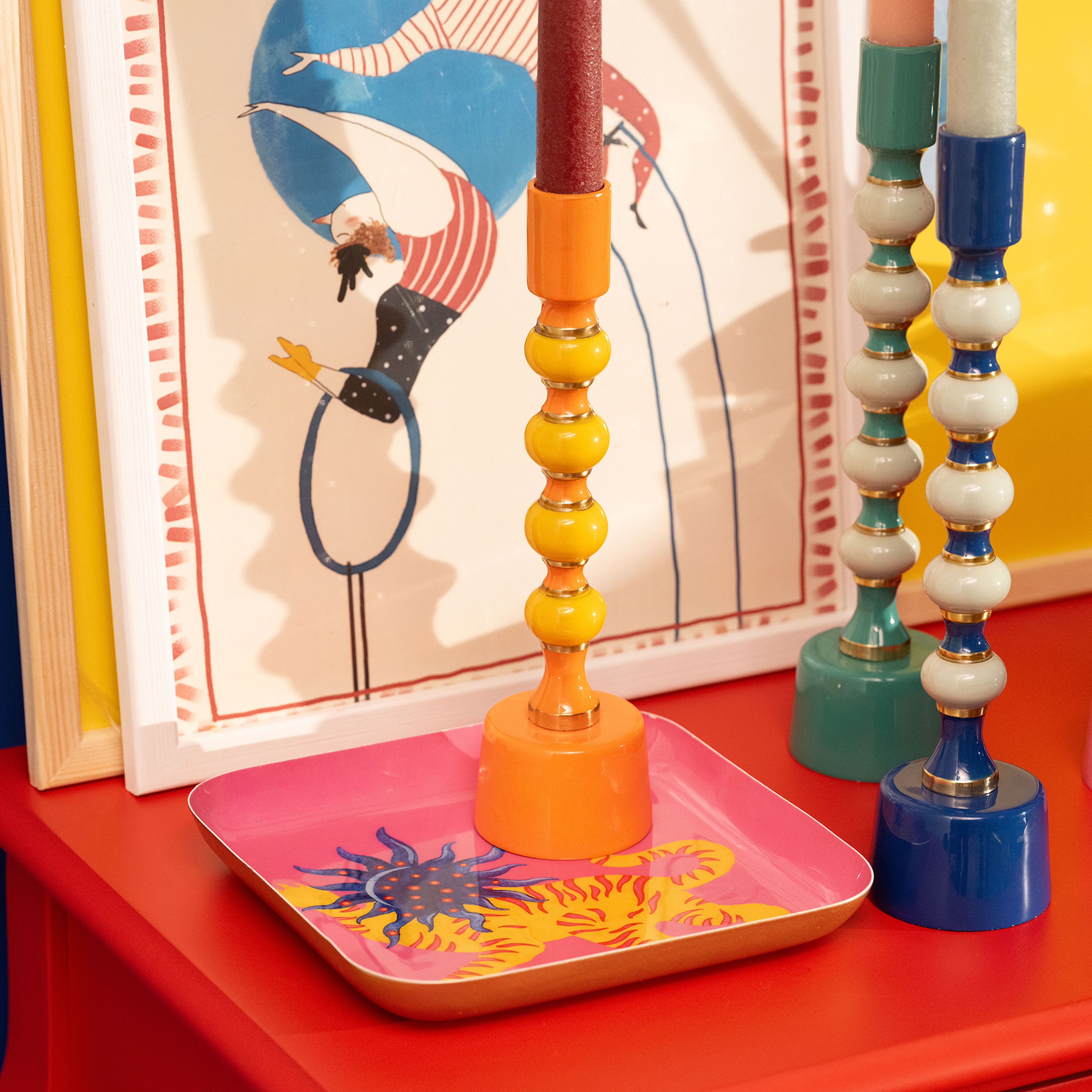 Nanpur Metal Dekoratif Tepsi 19x19x2 Cm Pembe - Sarı